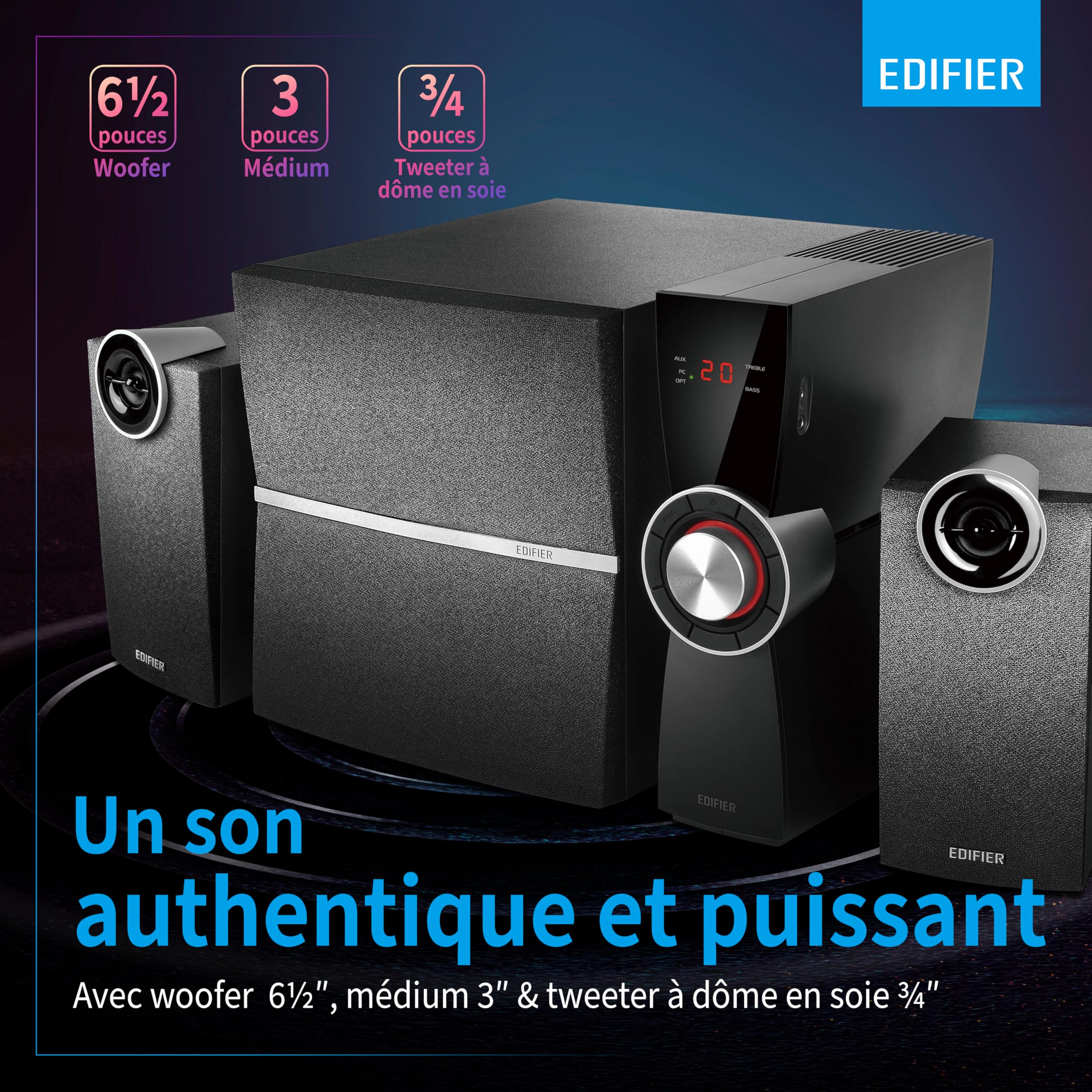 Edifier C2XD - Kit d'Enceintes 2,1 PC Noir Analogique et Optique, Télécommande Sans Fil (53 Watts)