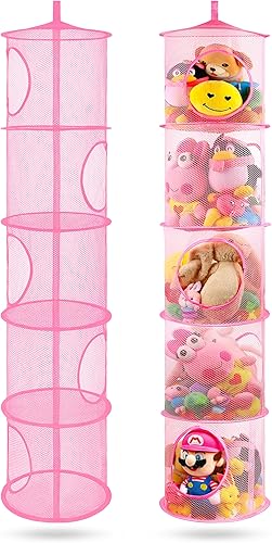 Miniatura 104 de Organizador de bolsas de malla colgante para ahorrar espacio, organizador plegable de almacenamiento de animales de peluche, 5 compartimentos,