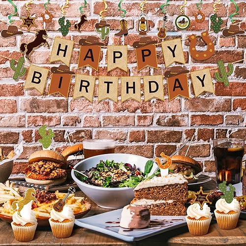 Miniatura 6 de Zhanmai 60 piezas de decoración de fiesta de cumpleaños de vaquero occidental, suministros de fiesta temática retro de rodeo, globos de caballo,