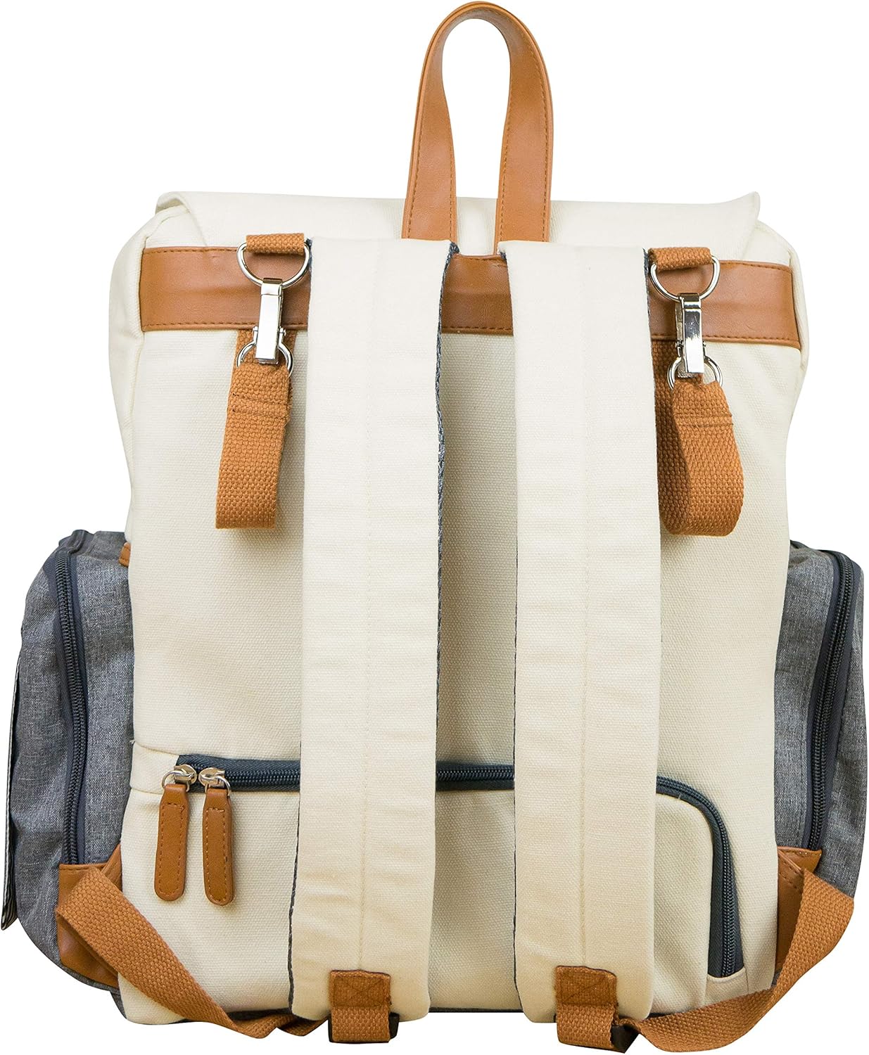 Cutie Carry Diaper Bag Backpack with Baby Pad Insulated Pocket Stroller Straps Wipe Dispenser Padded Shoulder Large Fashion Bags Dad or Mom Grey Cream