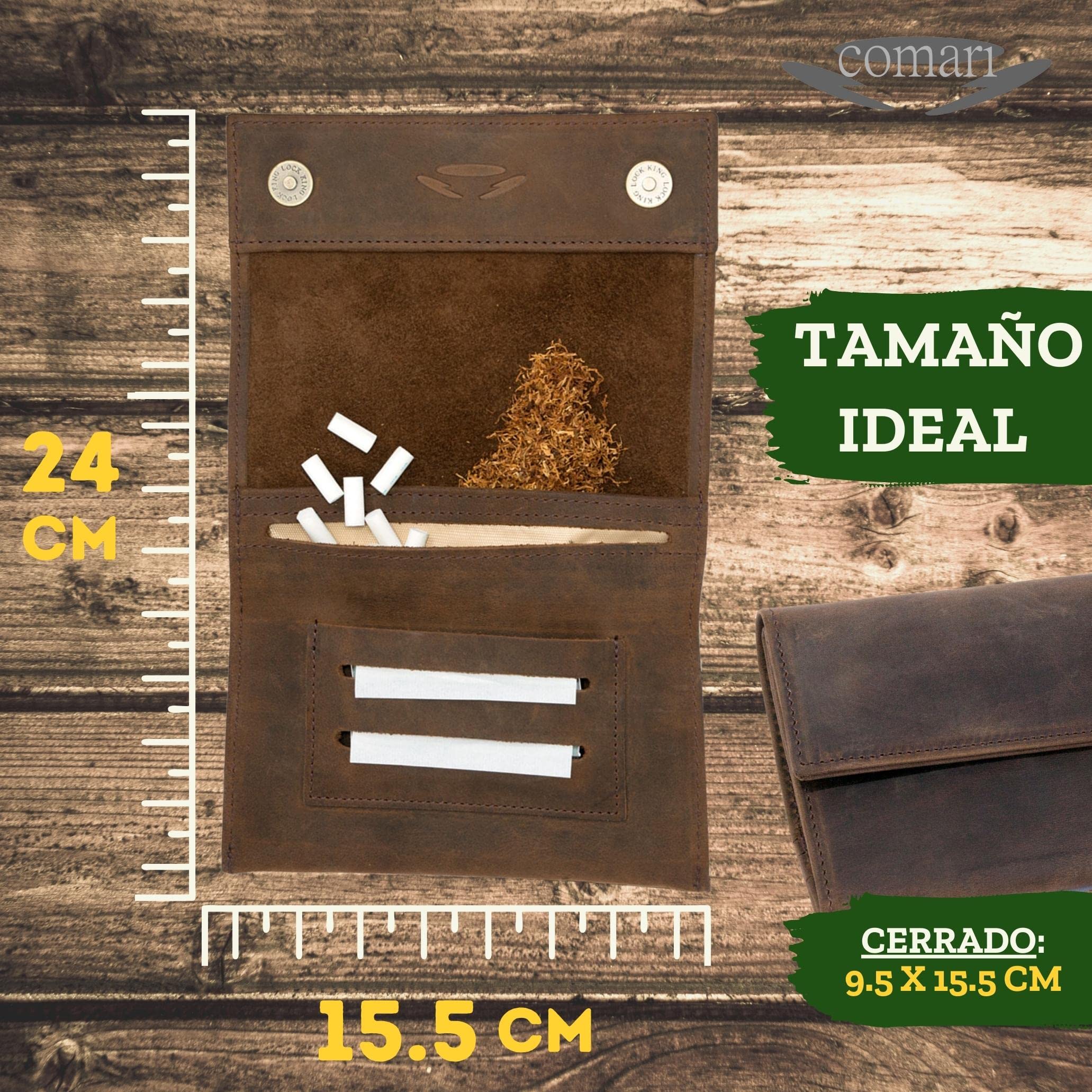 Premium Pitillera Tabaco de Liar Cuero, Bolsa de tabaco con Botones Magnéticos, Papel de Doble Fila y Filtros, Tabaquera Hecha a Mano (Marrón Vintage)