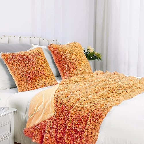 Miniatura 5 de Mantas de felpa de piel sintética de 50 x 60 pulgadas con dos fundas de almohada de 20 x 20 pulgadas (sin rellenos), juego de 3 piezas, suave y