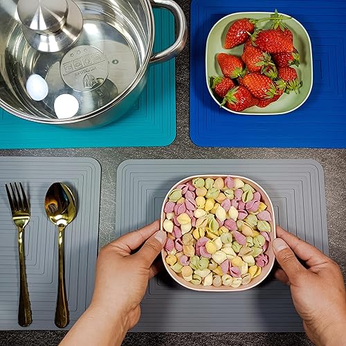 Miniatura 9 de Juego de salvamanteles de silicona, salvamanteles de 9 x 12 pulgadas para ollas y sartenes calientes, almohadillas calientes de silicona gris para