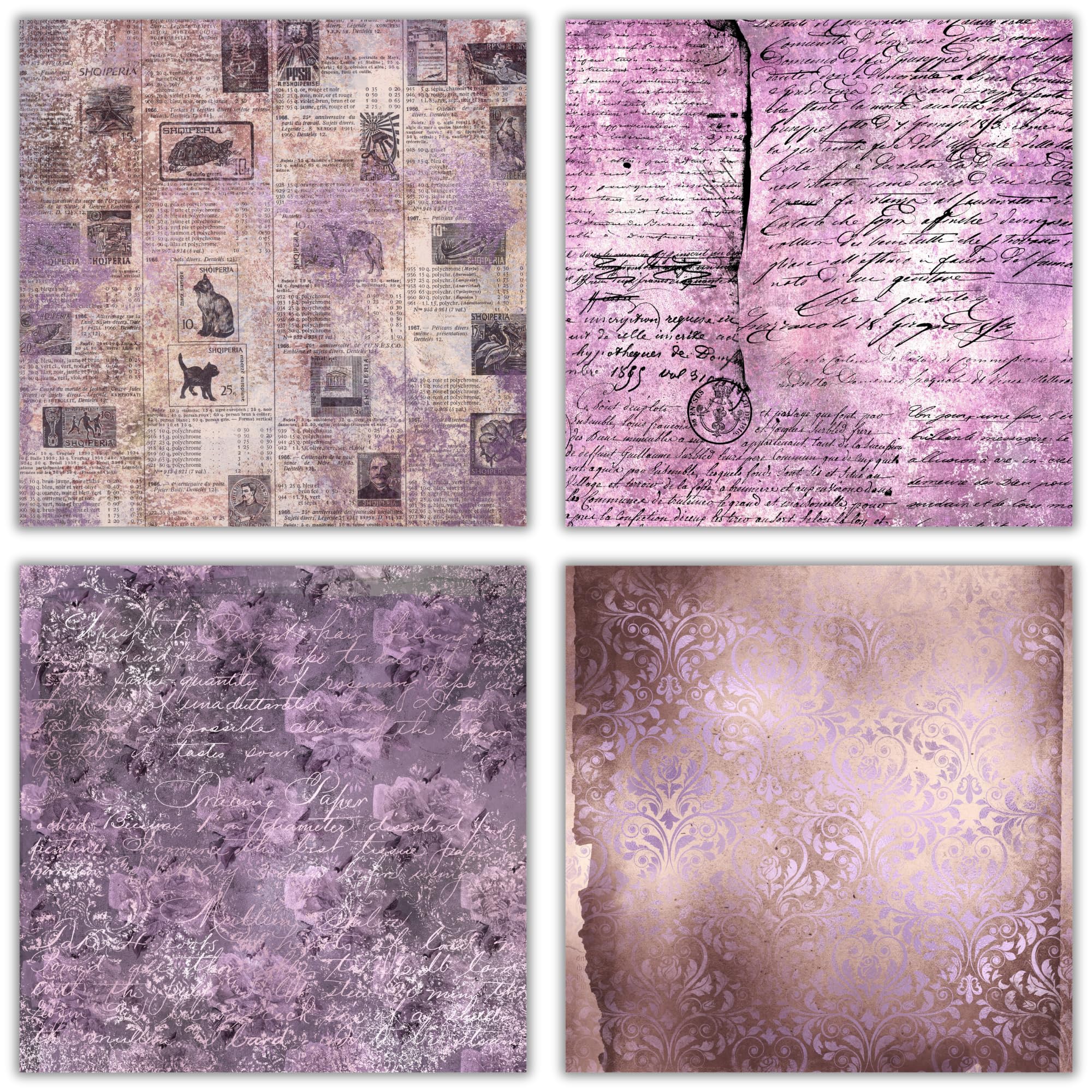 XERE 40 arkuszy fioletowego papieru do scrapbookingu, wzór efemerydy, zestaw papieru do dziennika, szkicownika, tworzenia zakładek, dziennika śmieci, materiałów artystycznych do scrapbookingu, 40