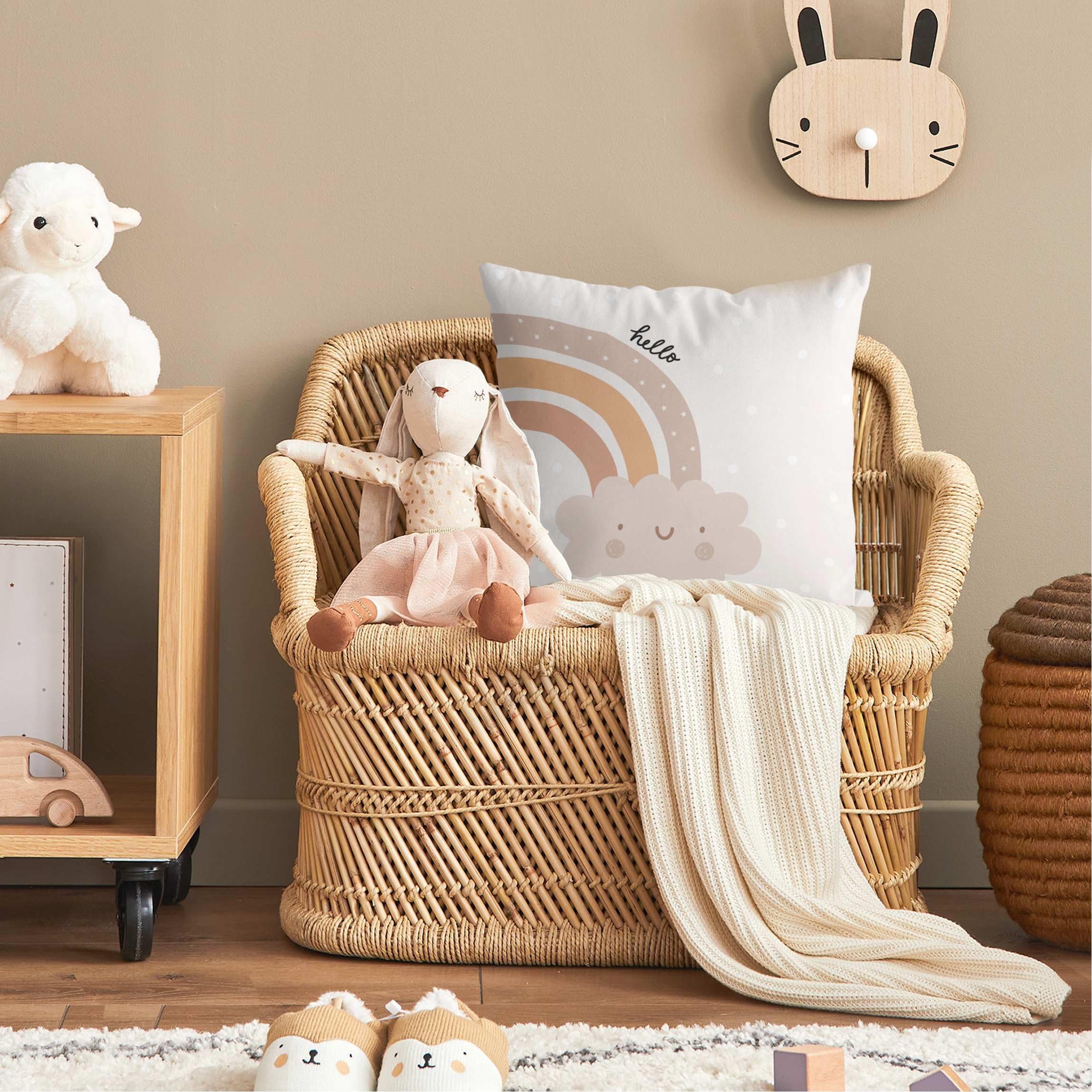 Deko Kissenhülle draußen/Outdoor waschbar Sprüche ohne Füllung Zierkissen - Made in Germany - Regenbogen Bezug beige Sofakissen Illustration Outdoor Sofa Bett 1161
