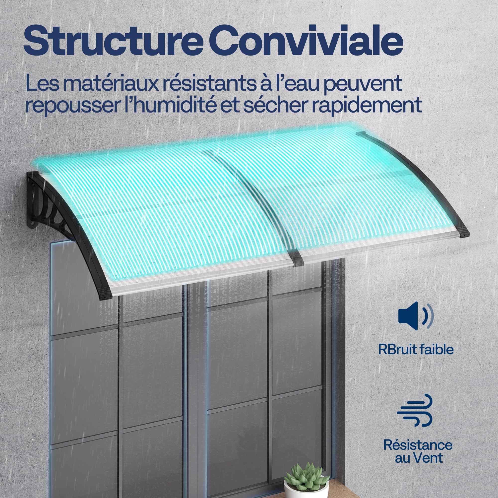 VIVOHOME Auvent de Porte et fenêtres 300x100cm Marquise de Porte Exterieur en Polycarbonate Transparent auvent en Arc pentu Protection Contre Pluie et UV pour Terrasse Balcon Patio