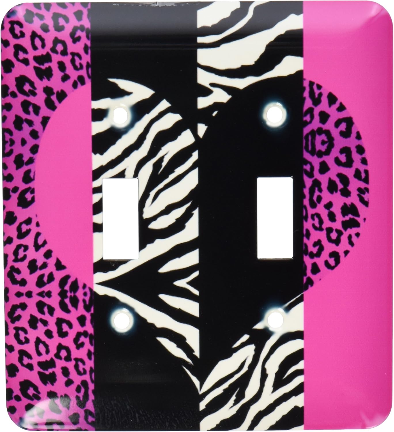 3dRose LLC lsp_35437_2 Pink Black and White Animal Print with Leopard and Zebra Heart - Double Toggle Switch