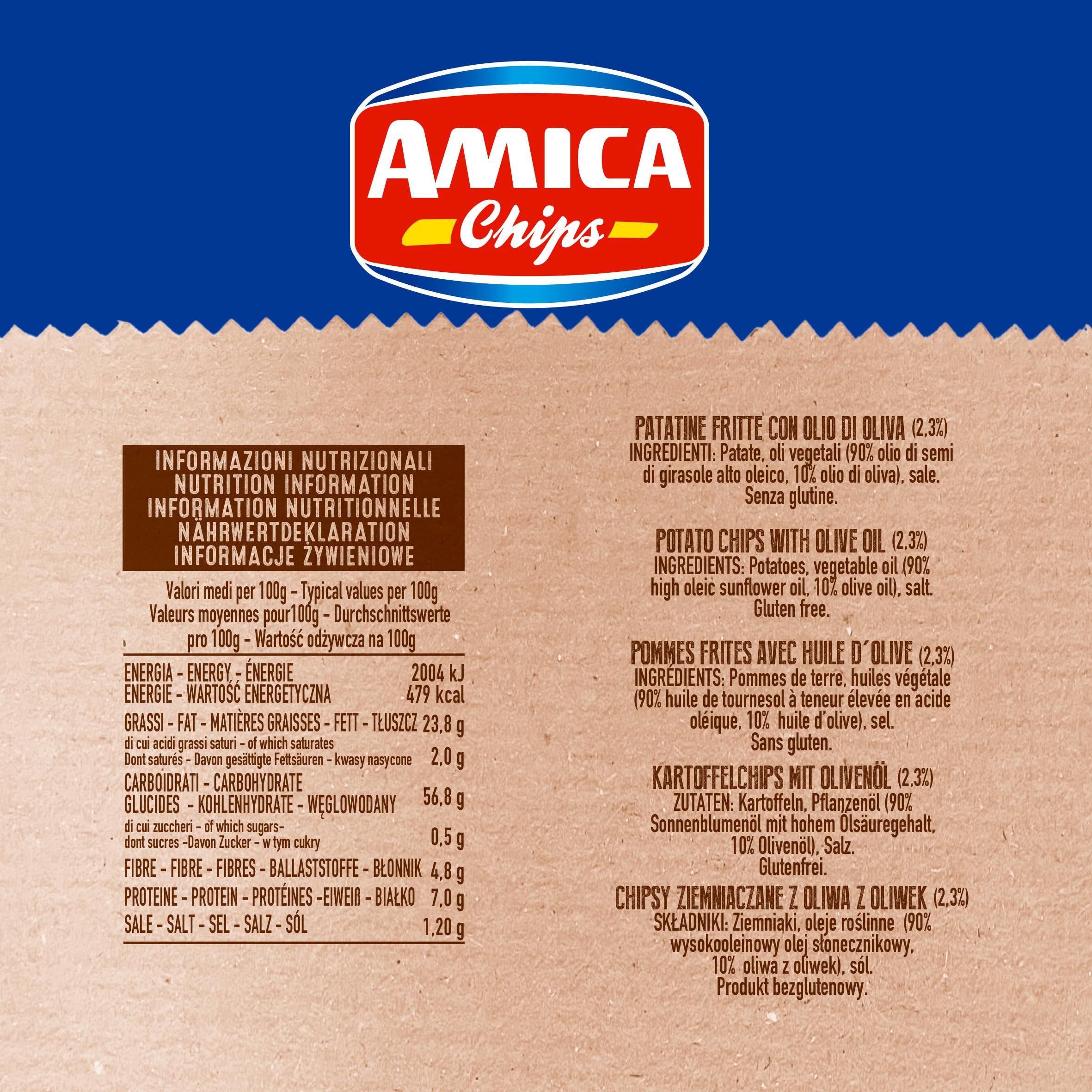 AMICA Chips | Eldorada Patatine Ricetta con Olio di Oliva, Lenta Cottura, Taglio Spesso e Croccante, Senza Glutine, 15 Pezzi x 130 gr