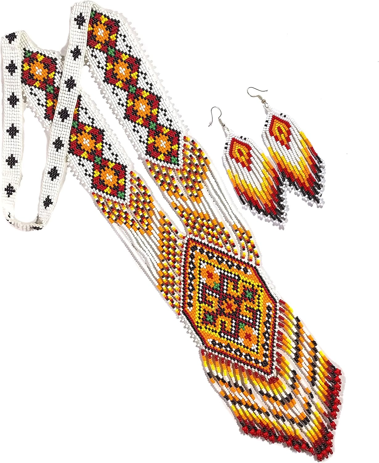 Native American Style beaded necklace for women Boho Statement Designer Jewelry Handmade Seed bead Long with earrings