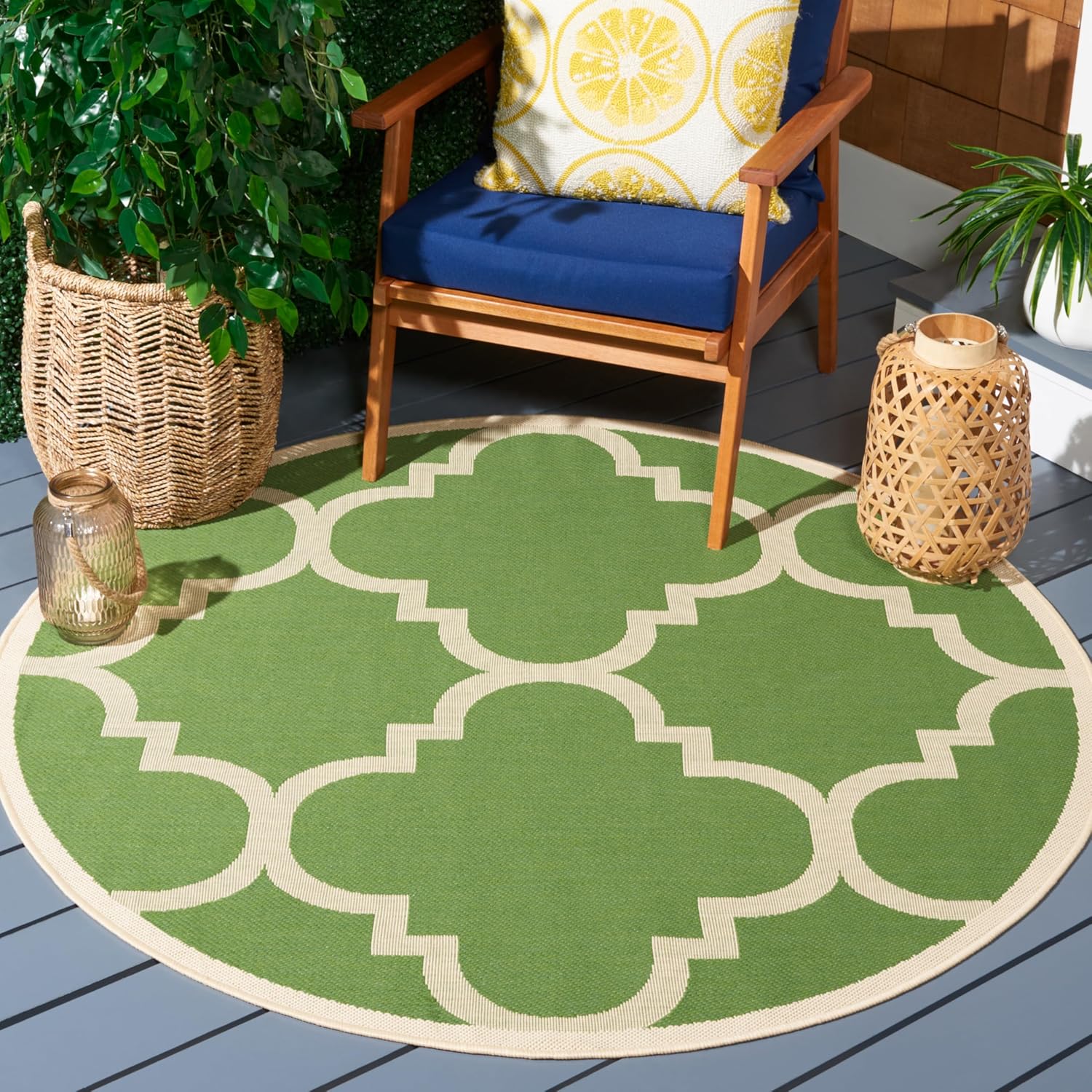 SAFAVIEH Courtyard Collection 4' Round Brown CY6243 Moroccan Trellis Indoor/ Outdoor Waterproof Easy Cleaning Patio Backyard Mudroom Area Rug