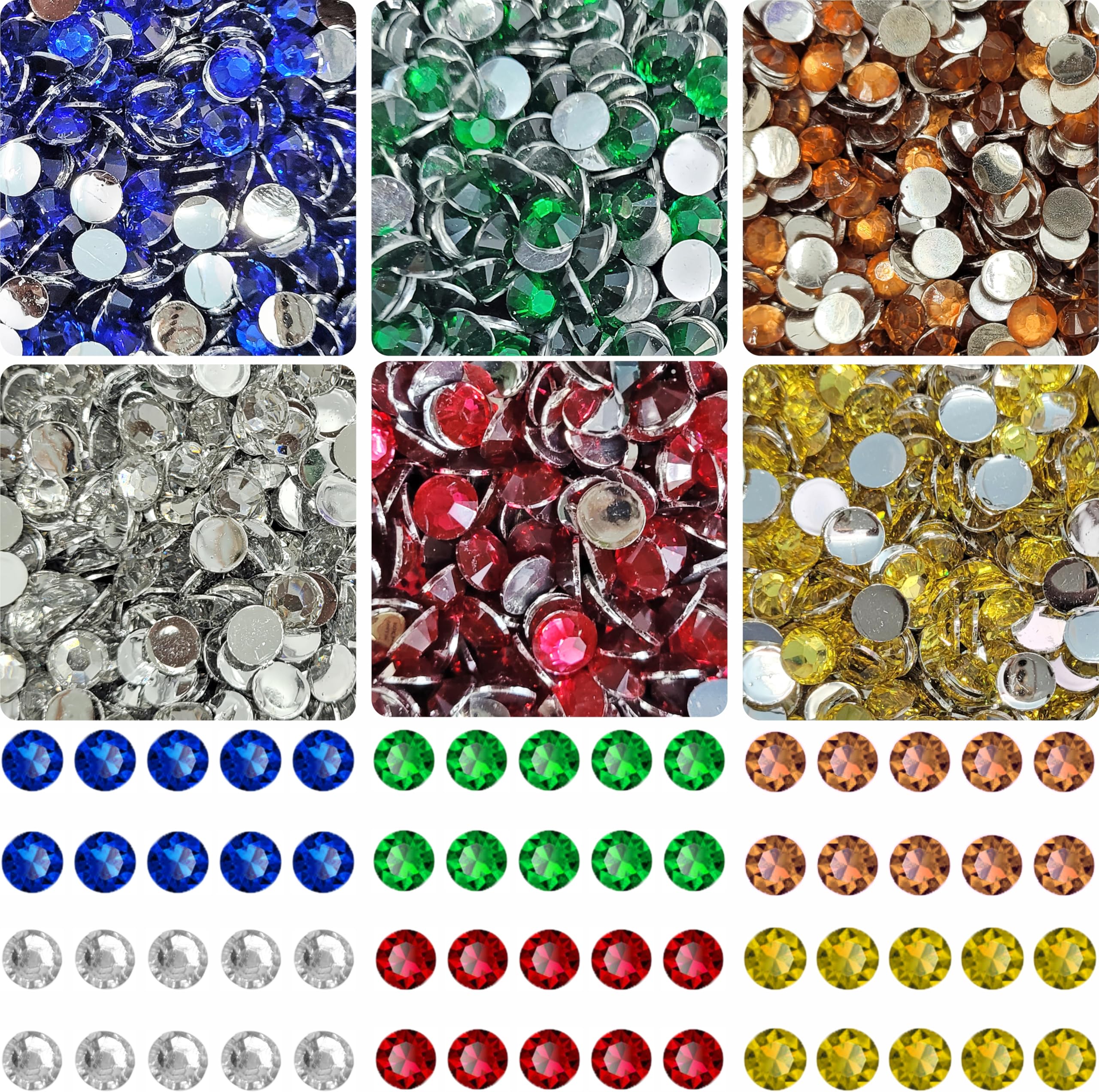 INDIKONB 1800 Multicolor Rhinestones Flatback Pastable Kundan Stones Gemstones and Crystals for Art and Crafts, Jewellery Making, Clothes, Embroidery Material DIY kit (6 mm, Multicolor) || SR 6mm ||