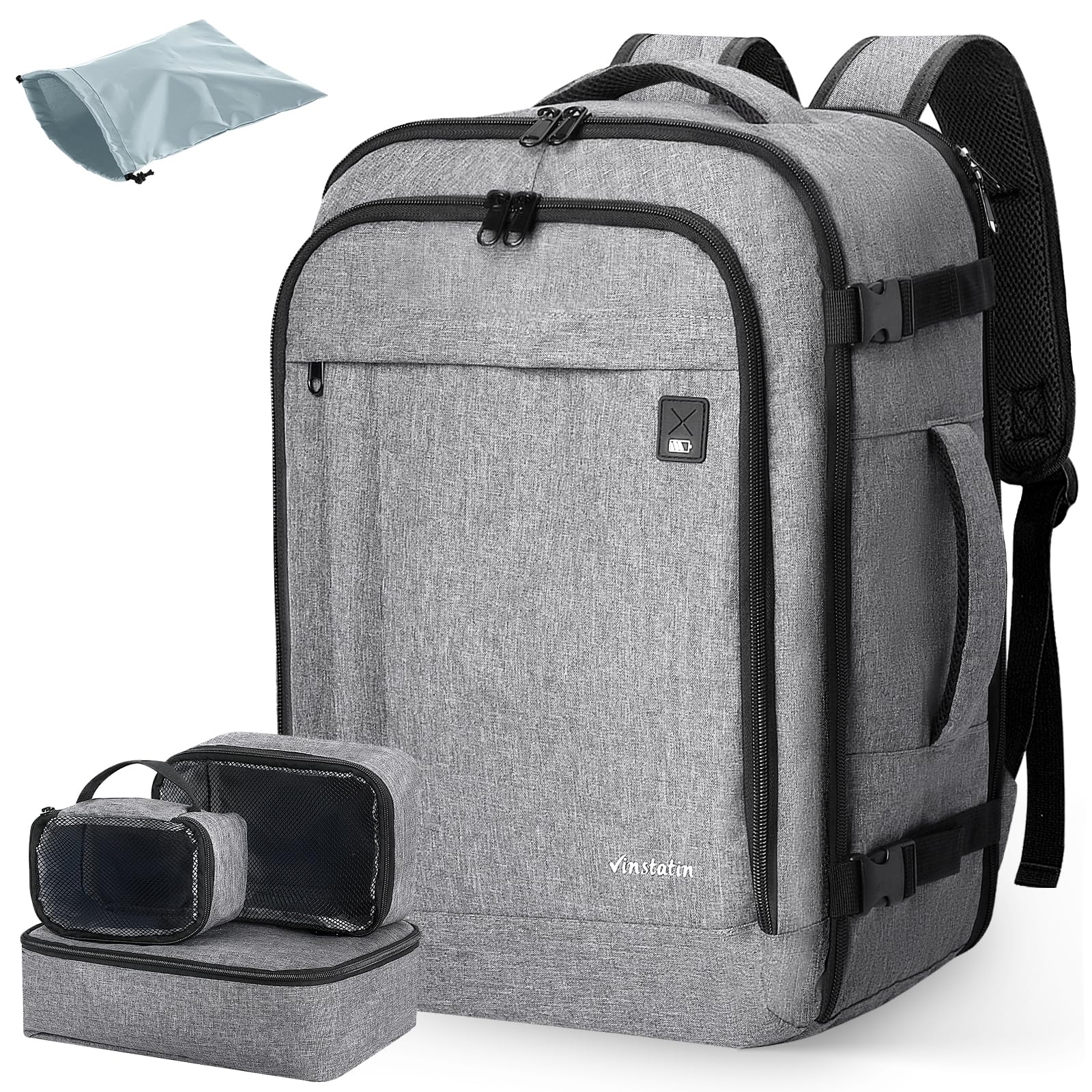 Vinstatin Zaino Ryanair 45x20x35 (40L) Zaino da Viaggio per Donne e Uomini,17.3 Zoll Zaino Aereo con 4 Sacchetti Organizzatori,Bagaglio a mano Borsa Viaggio Cabina Zaino Travel Viaggio Casual