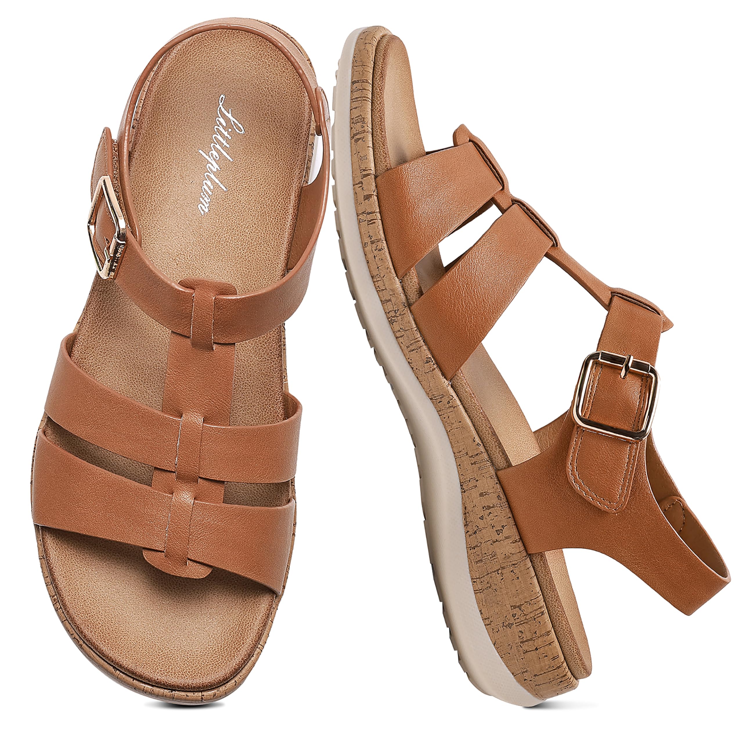 Littleplum Damen Sandalen mit Fußgewölbestütze Bequeme & verstellbare Gladiatoren Sandalen für Strand & Alltag