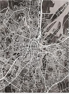 Trademark Fine Art Belfast Northern Ireland City Map Black by Michael Tompsett, 14x19