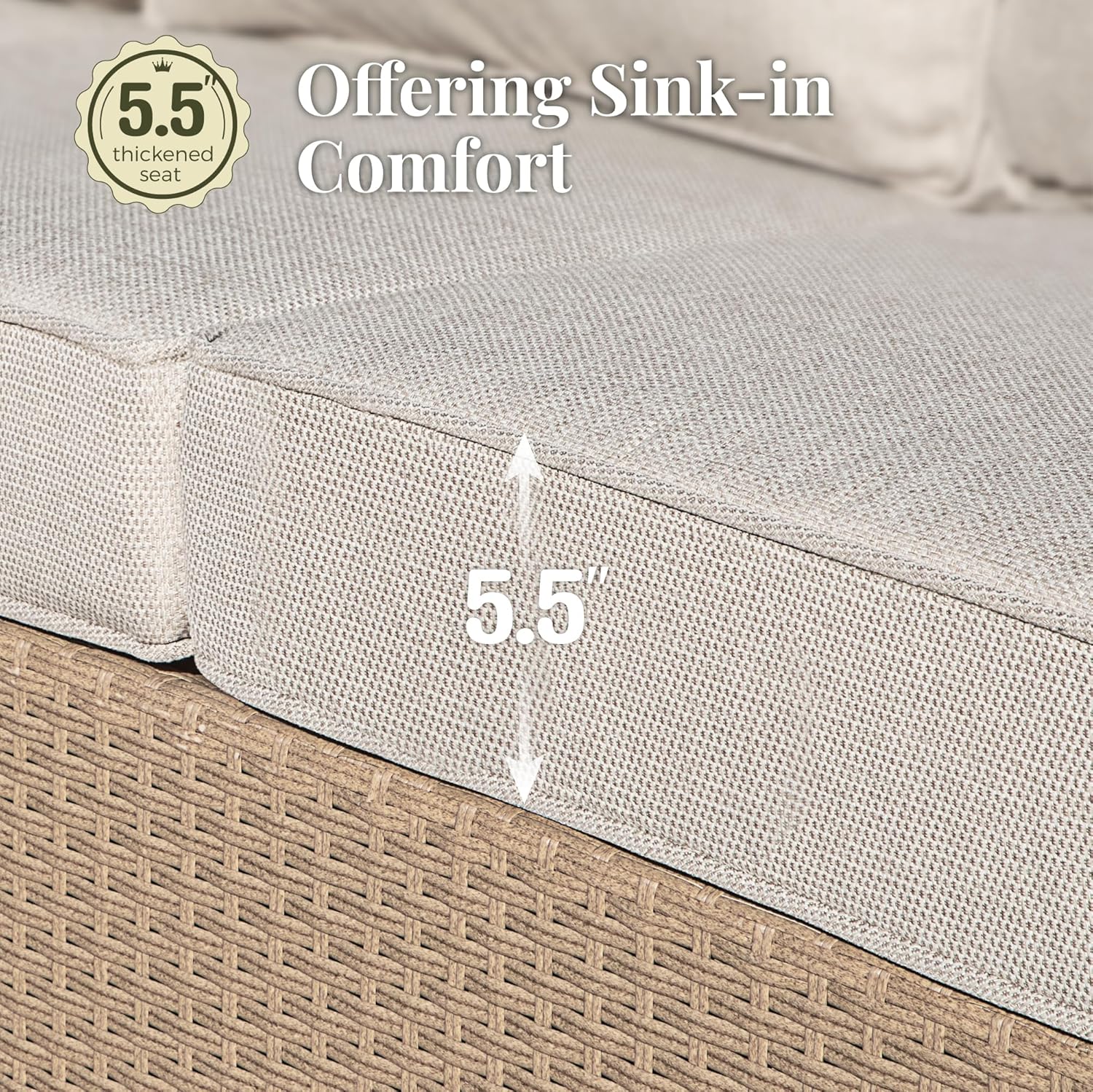 Patio Furniture Set 6 pcs, Wicker Outdoor Patio Furniture, 3-Seat Sofa, 4 Single Chairs and 56" Gas Fire Pit Table, Rattan Patio Conversation Set for Backyard Deck, Beige