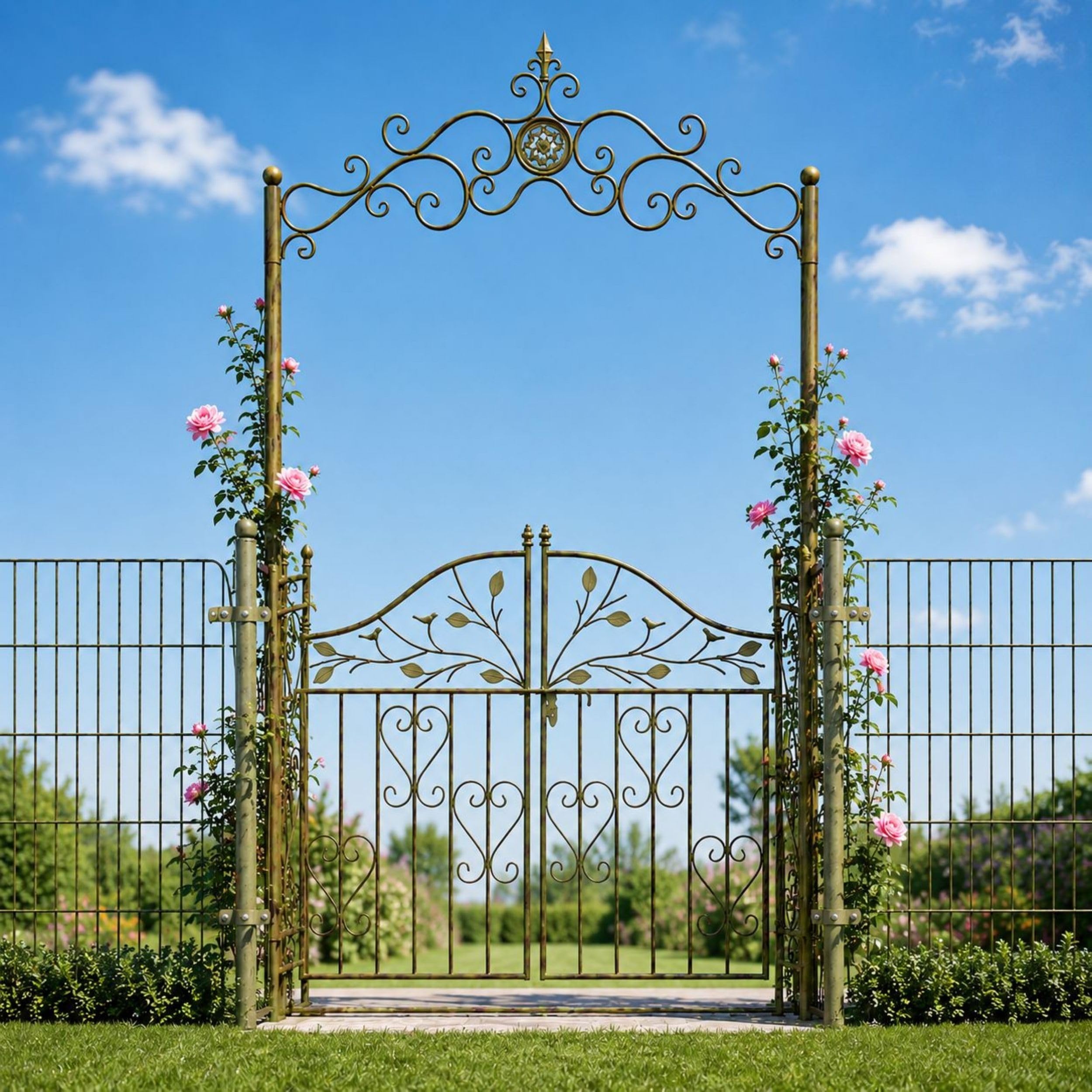 DanDiBo Arche de rose avec porte en métal stable - 130 cm de large - 93997 - Arche de jardin - Arche ronde - Arche de plantation massive - Résistant aux intempéries