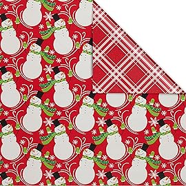 American Greetings Jumbo Reversible Christmas Wrapping Paper Roll, Red and White Holiday Gift Wrap (175 sq. ft., 1 Extra Large Roll-30 in. x 70 ft.) Plaid and Snowmen