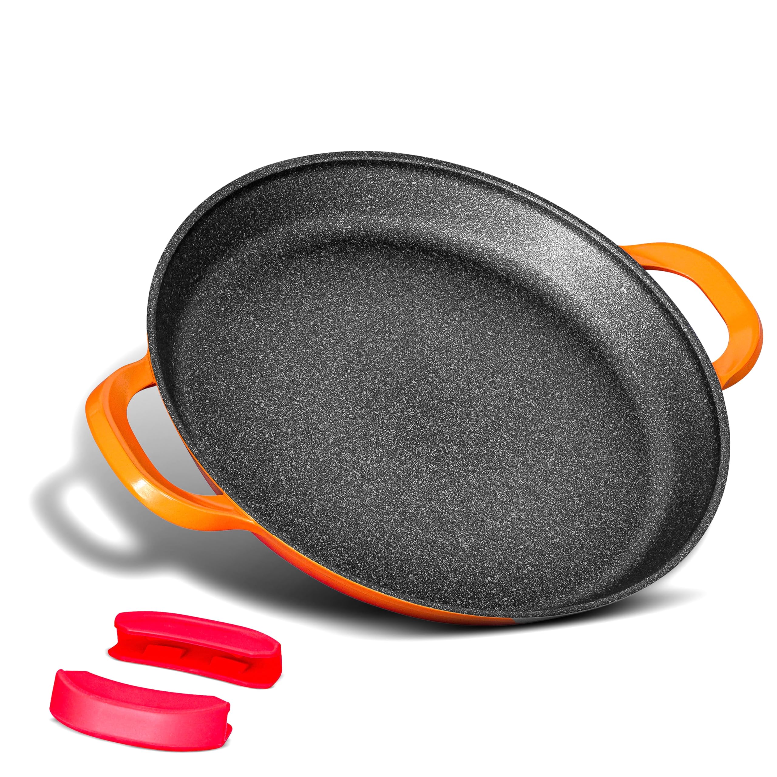INTIGNIS Poêle à paella professionnelle, grande poêle à frire de 40 cm, aluminium, revêtement en marbre antiadhésif, sans produits chimiques, pour tous les feux à induction, passe au four