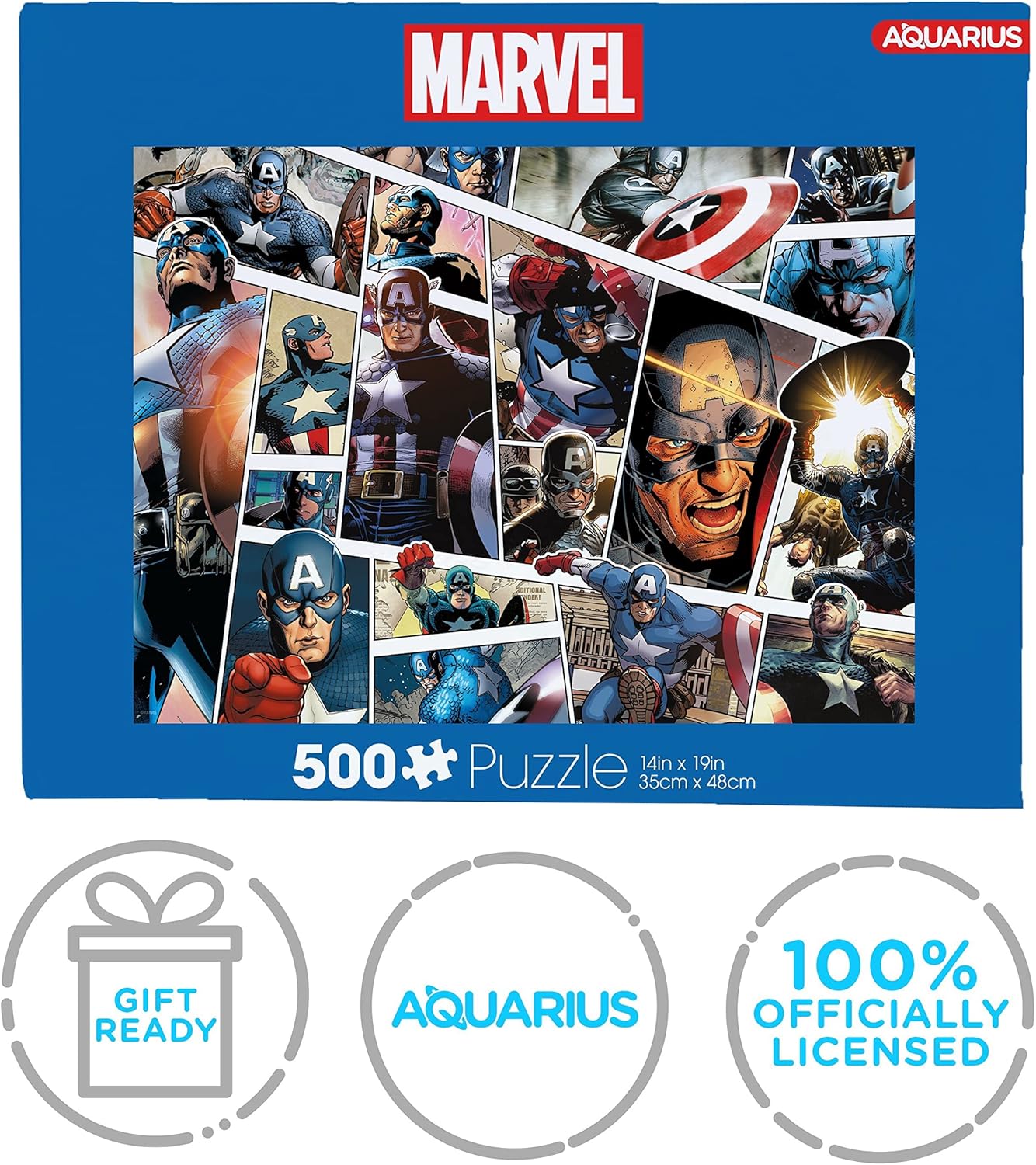 AQUARIUS Marvel Captain America Puzzle (500 Piece Jigsaw Puzzle) - Glare Free - Precision Fit - Virtually No Puzzle Dust - Officially Licensed Marvel Merchandise & Collectibles - 14x19 Inches,62246