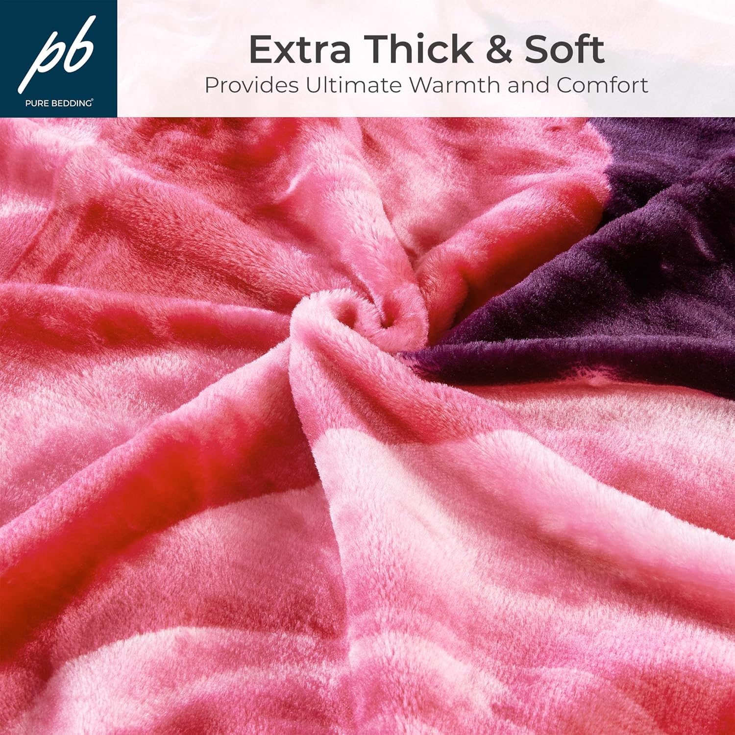 Pure Bedding Fleece King Size Blankets for Bed - Korean Mink Blanket - Soft Plush Cozy Fuzzy Luxury Microfiber, 5 LB, 2 Ply Reversible, 79x95 inches, Purple Peony Rose
