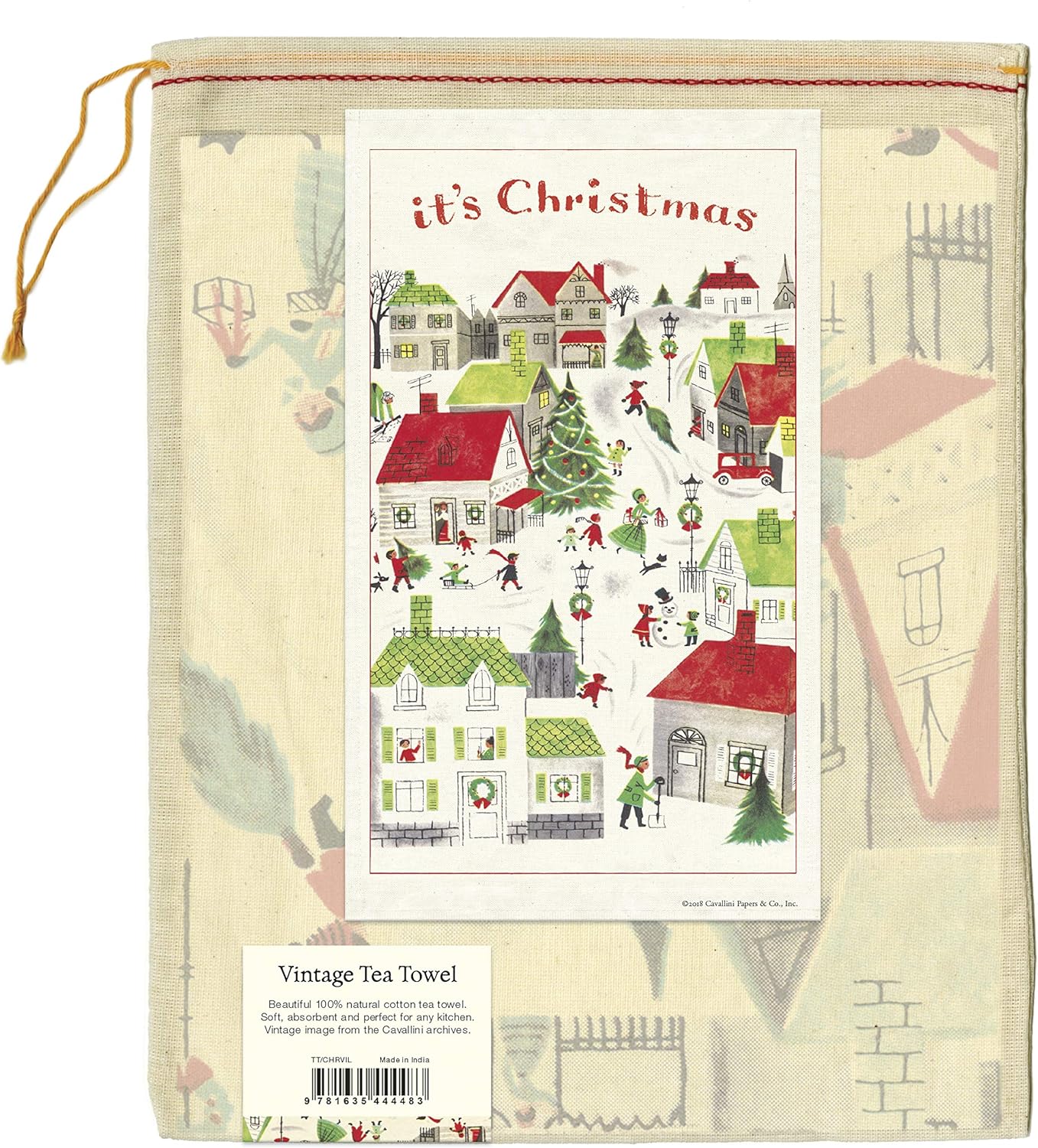 Cavallini Papers Christmas Village Tea Towel, Multicolor - Image 3