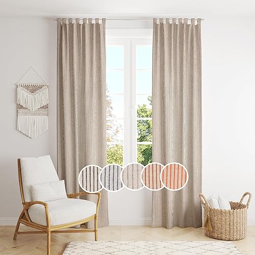 Cortinas de gasa a rayas, cortinas bohemias de gasa de lino con pestaña superior, cortinas colgantes para filtrar la luz, tratamiento de ventana, 2