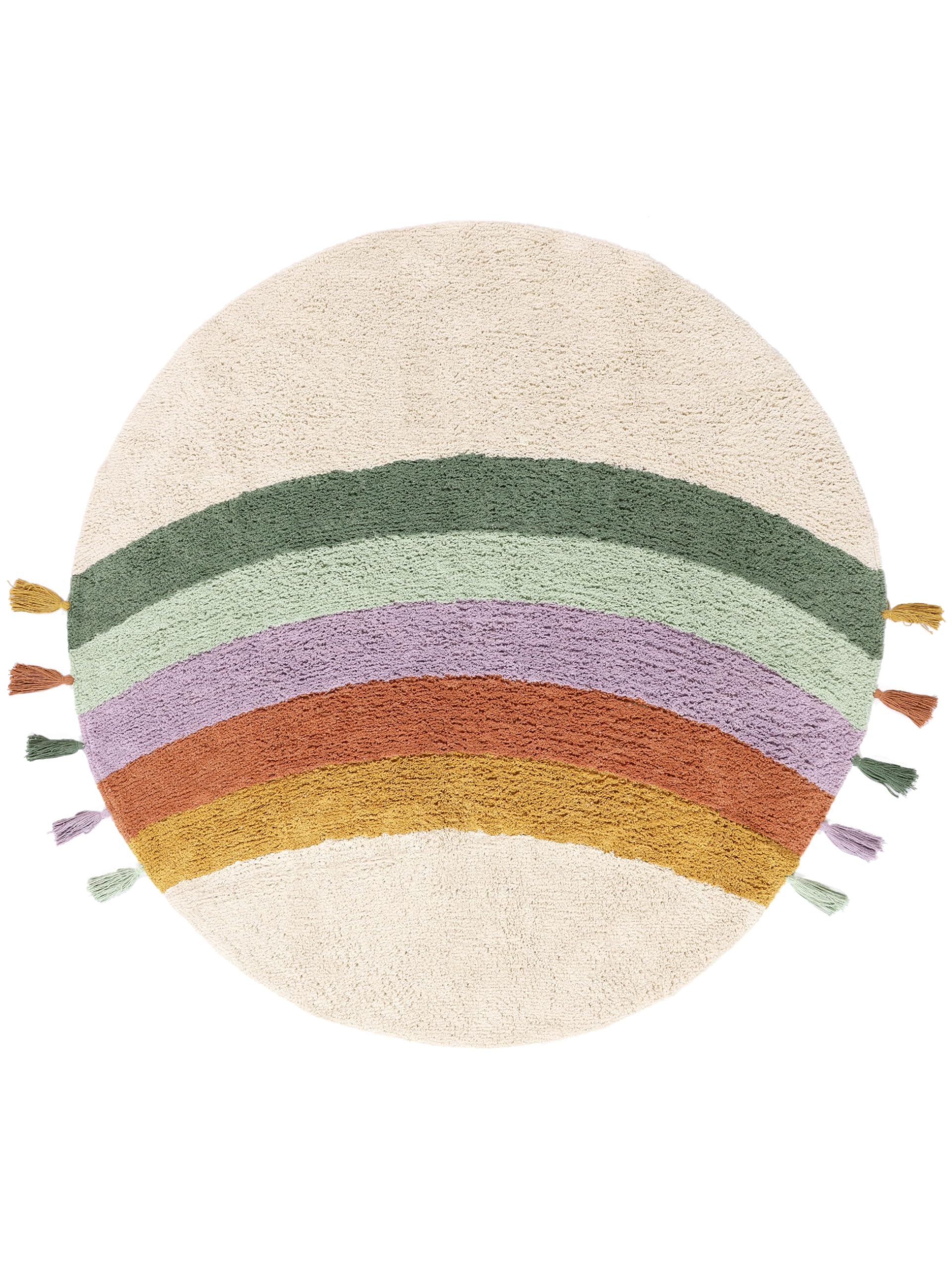 RugVista Rainbow, Alfombra Moderna, Pelo Corto, ∅ 100 cm, Redonda, Calidad cert. Care & Fair, Algodón, Pasillo, Dormitorio, Cocina, Salón, Comedor, Despacho, Blanco Roto/Multicolor