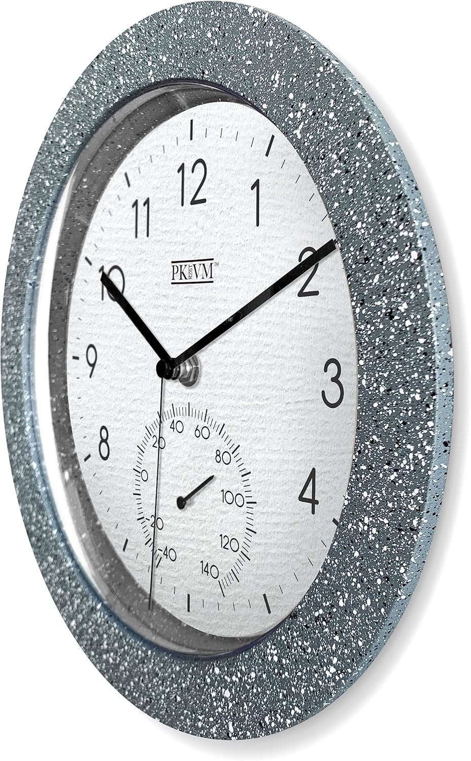9.8 inch Indoor Faux Concrete Finish Wall Clock with Thermometer Battery Operated Round Clock. Decorative Clock for Home/Office/School