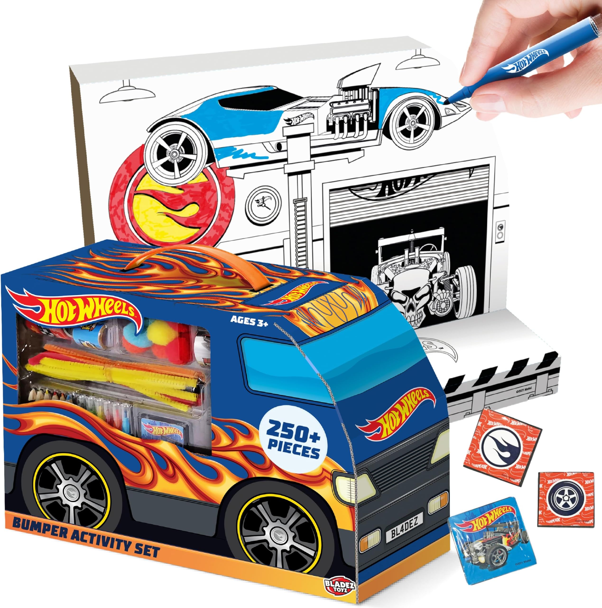 Hot Wheels Bumper Activity Set, Arts and Crafts, Licensed Stationary Set with pens and stickers, 250+ pieces, Creative Maker Kitz by Bladez Toyz