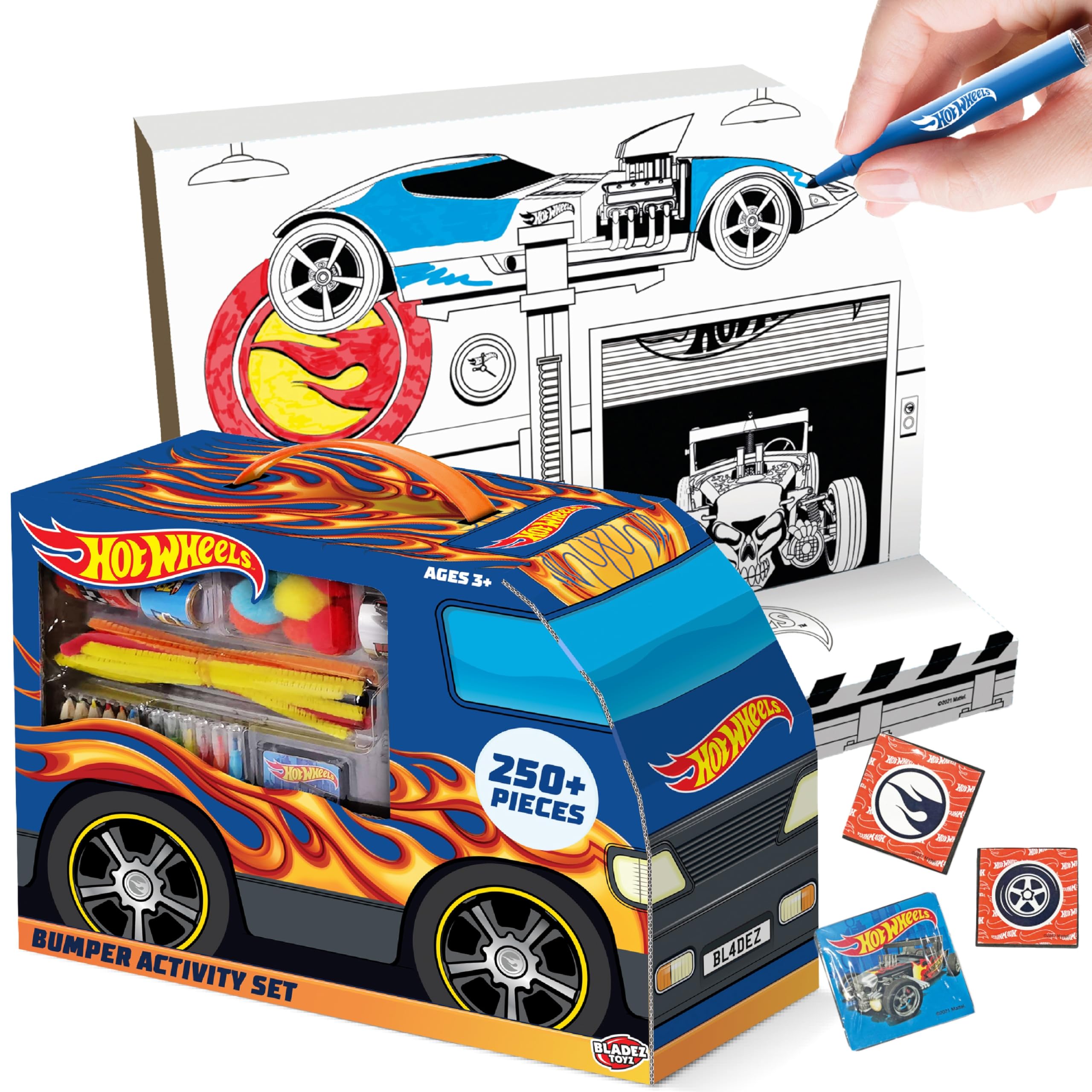 BLADEZ Hot Wheels Bumper Activity Set, Arts and Crafts, Licensed Stationary Set with pens and stickers, 250+ pieces, Creative Maker Kitz by Bladez Toyz