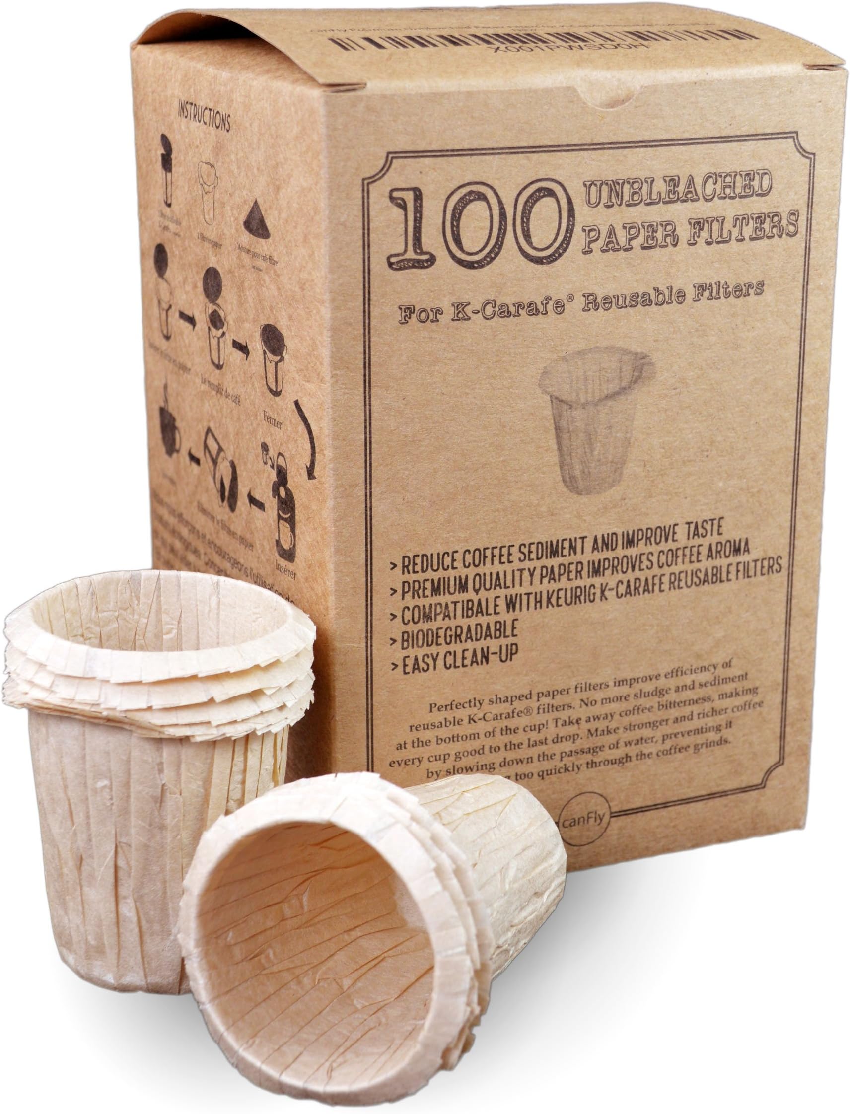 canFly Compatible for K-Carafe 4-CUP Reusable Coffee Filter Premium Disposable Paper Filters (Unbleached 100)