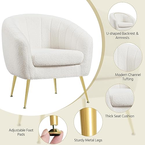 Miniatura 34 de Topeakmart Silla decorativa de terciopelo, silla de barril con patas de metal dorado, silla de ocio moderna para sala de estar, dormitorio, oficina,