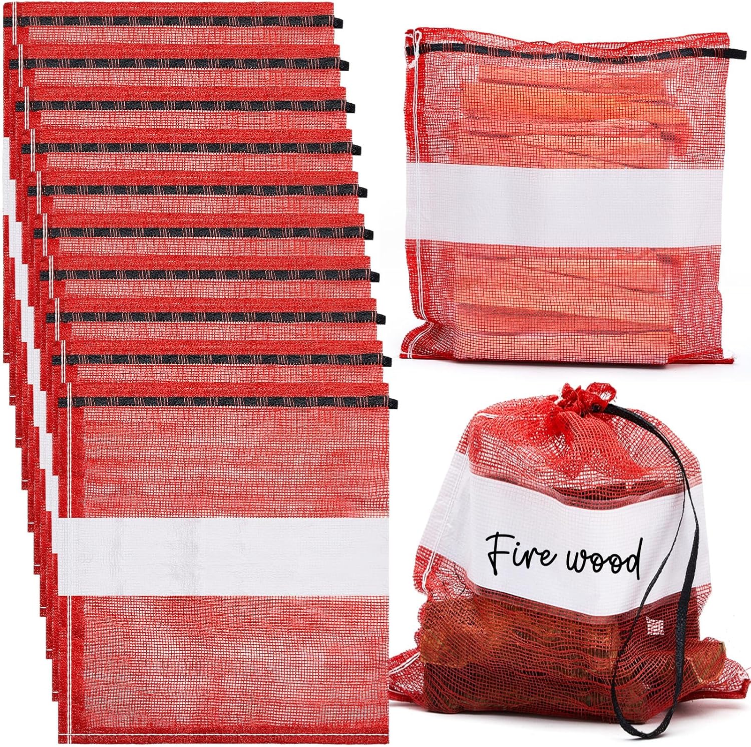 100 Pcs Onion Bags Reusable Mesh Produce Storage with Drawstring Firewood Bags Onion Potato Storage Sacks for Garden Vegetable Fruit Produce Packaging Supplies (22 x 24 Inch) 100 22 x 24 Inch