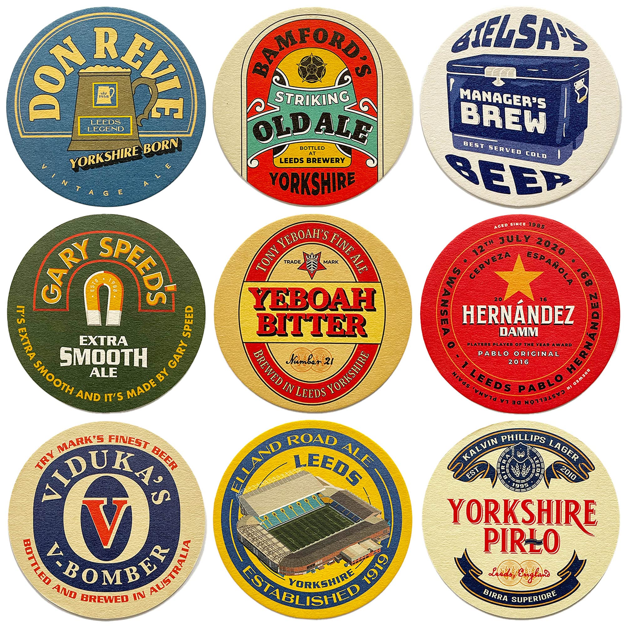 Lot de 9 sets de table Leeds Beer design vintage pour salle à manger