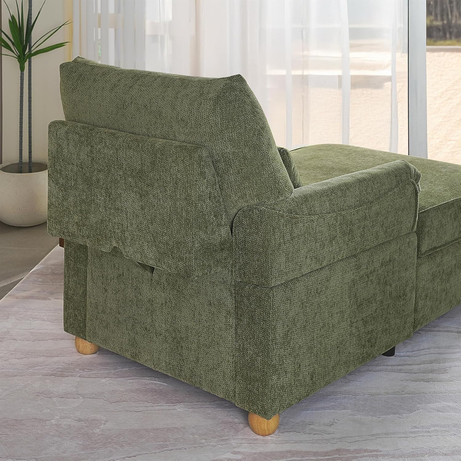 35.5" Chaise Lounge Chair Indoor,Chenille Chair with Adjustable Backrest, Upholstered Storage Sofa Recliner for Living Room, Movie Room, Bedroom and Compact Spaces (Green)