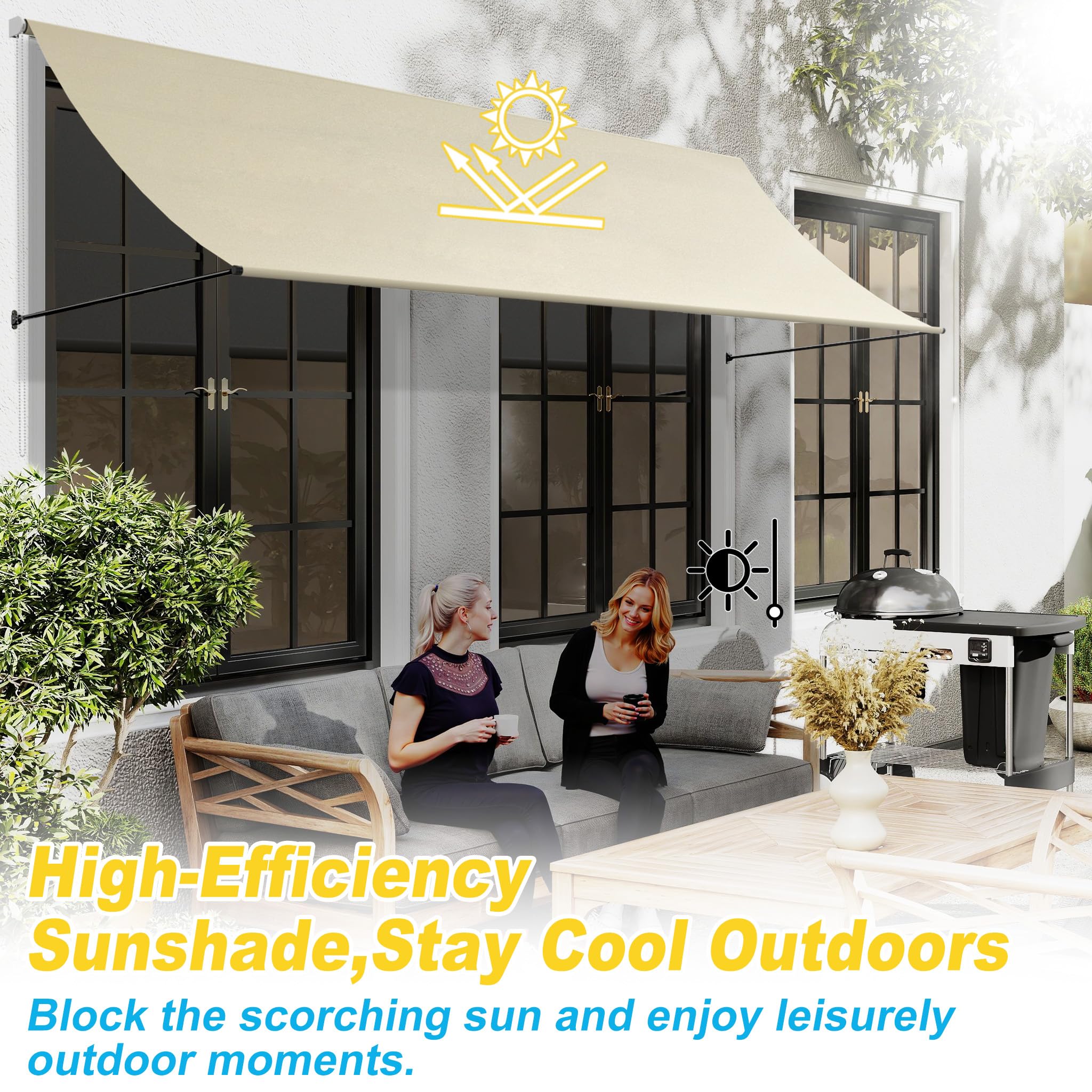 Tenda da sole parasole 200x143cm, tessuto poliestere 180g/m², bracci cadenti, telaio alluminio per balcone