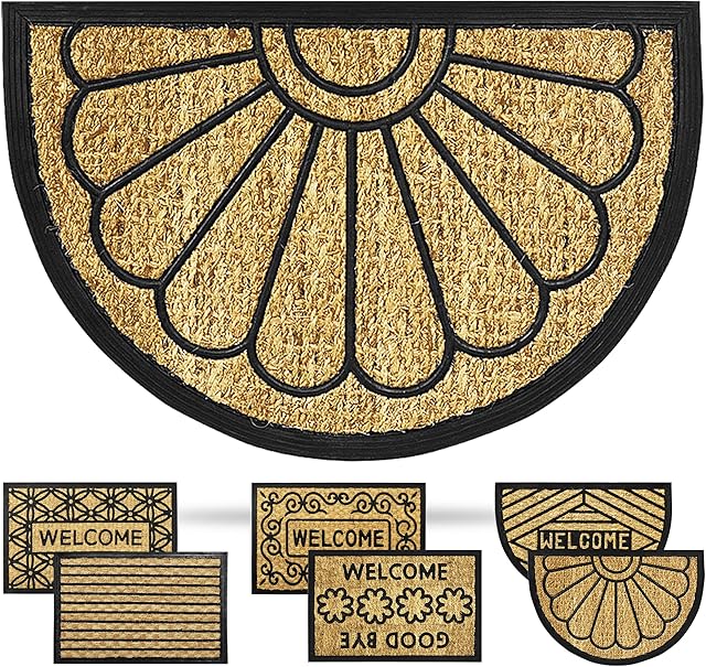 ZENQA Half Round Door Mats Outdoor Indoor | Coir Doormat Heavy Duty Non Slip High Absorbency | Large 100% Natural Coir Dirt Trapper | Front Door Entrance Matting