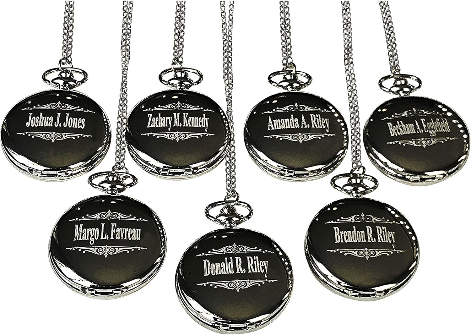 9 Personalized Pocket Watches, Set of 9 Groomsmen Wedding Unique Gifts, Chain, Box and Engraving Included, Comes in 4 Colors