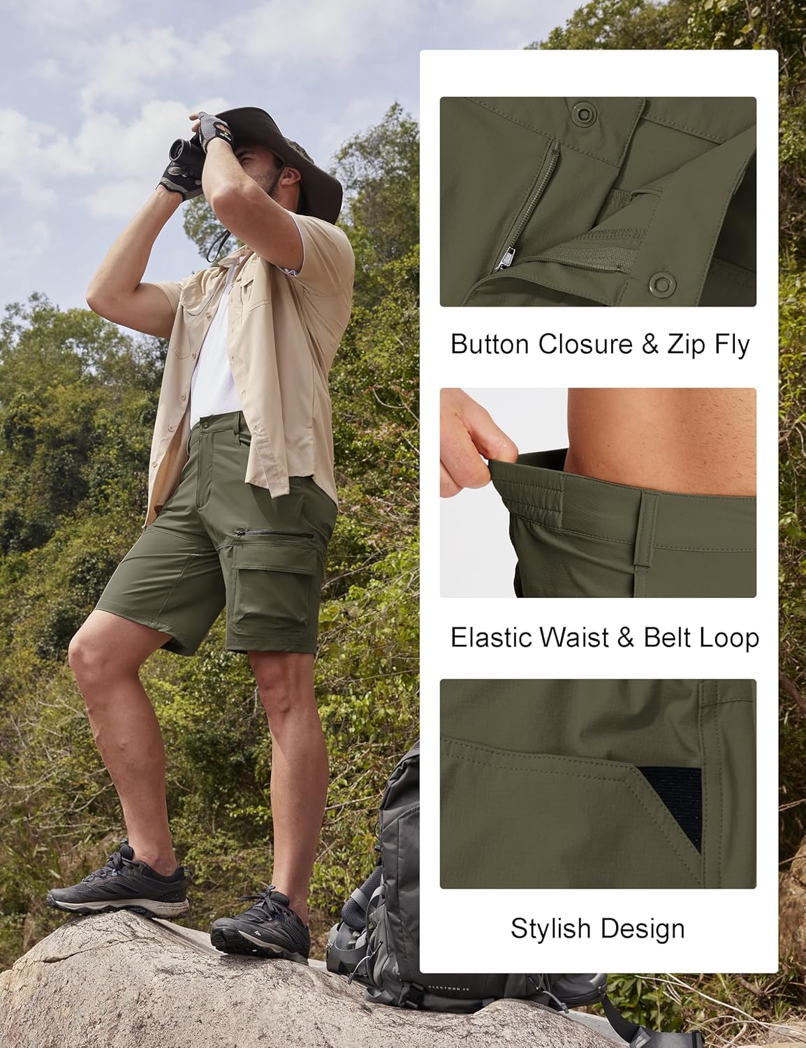 MAGCOMSEN Men's Hiking Cargo Shorts 9" Quick Dry Lightweight Summer Casual Shorts for Men Work Golf Outdoor 5 Pockets - Image 6