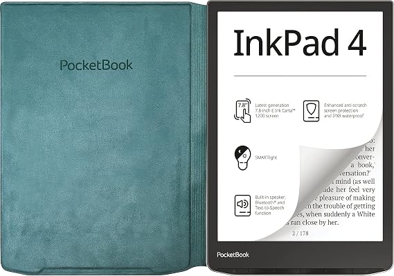 PocketBook e-Book Reader 'InkPad Color 3' (deutsche Version) 32 GB Speicher IPX8 Bluetooth Lautspecher 1981 cm (78 Zoll) E-Ink Kaleido 3 Farbdisplay - Stormy Sea & Cover Flip - Sea Green