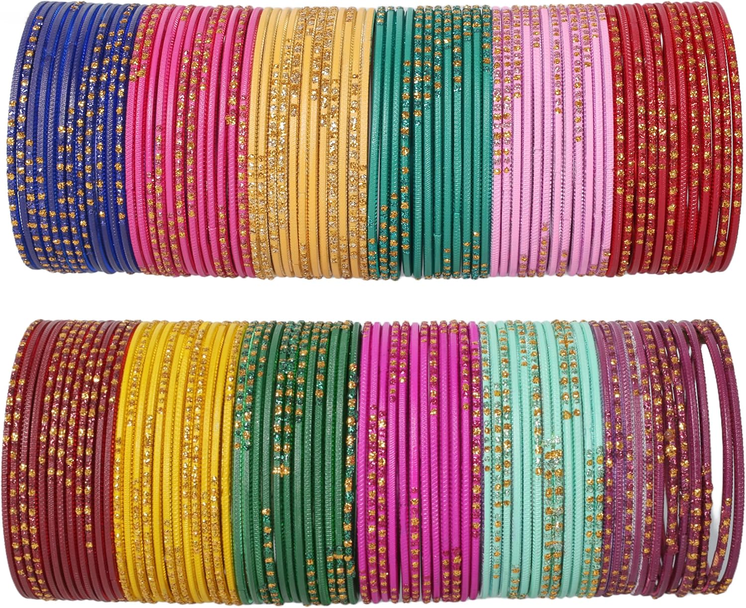 Touchstone “Colorful Bangle Collection” Indian Bollywood Handcrafted Engraved 12 Gorgeous Textured Vintage Colors Golden Glaze Designer Jewelry Bangle Bracelets Set Of 144 For Women.
