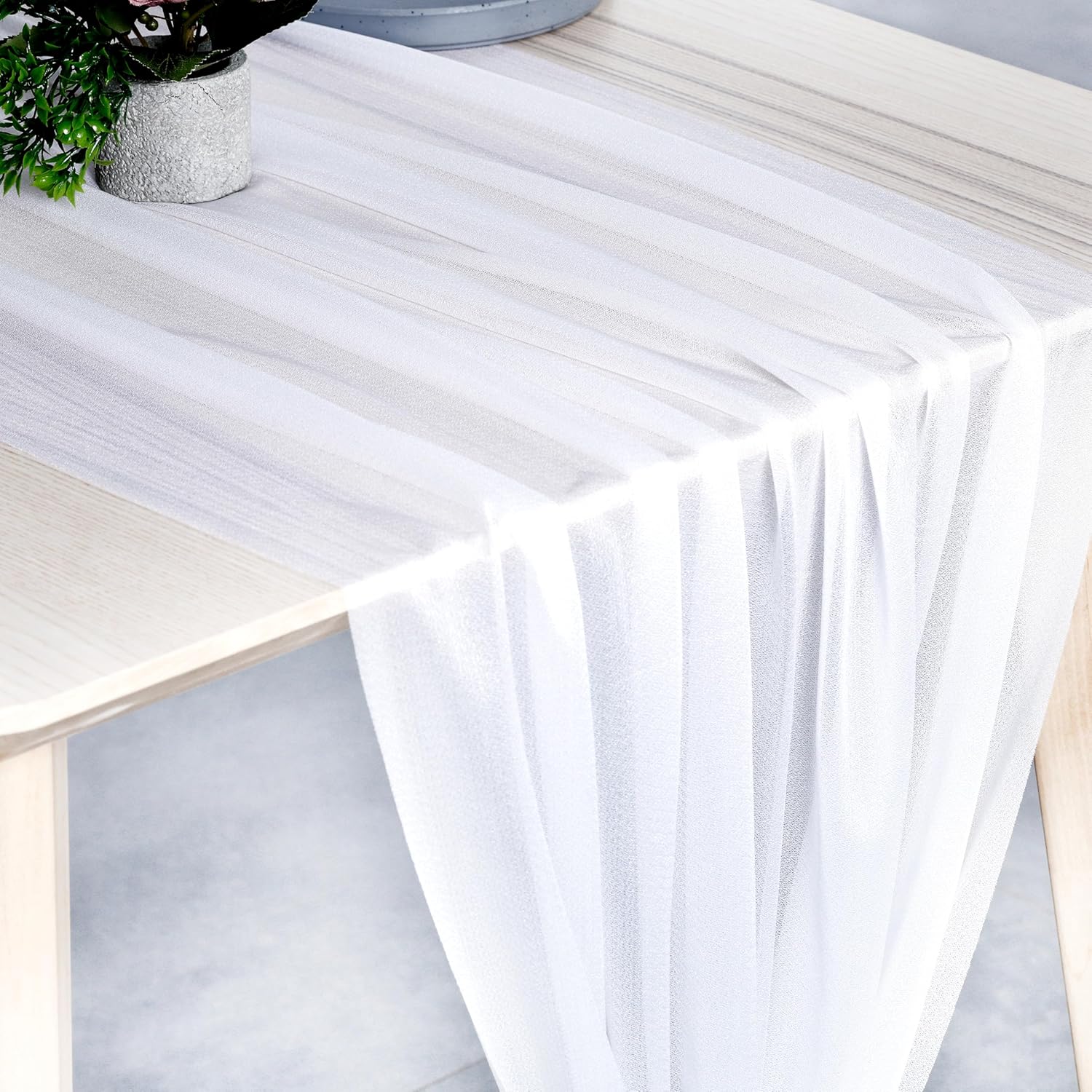 MDS 12 Pack 10ft Chiffon Table Runner 29 x120 Inches Sheer Wedding Runner Romantic Rustic Table Runner for Wedding Decorations, Birthday Parties, Bridal Shower Party Arch Decor - White