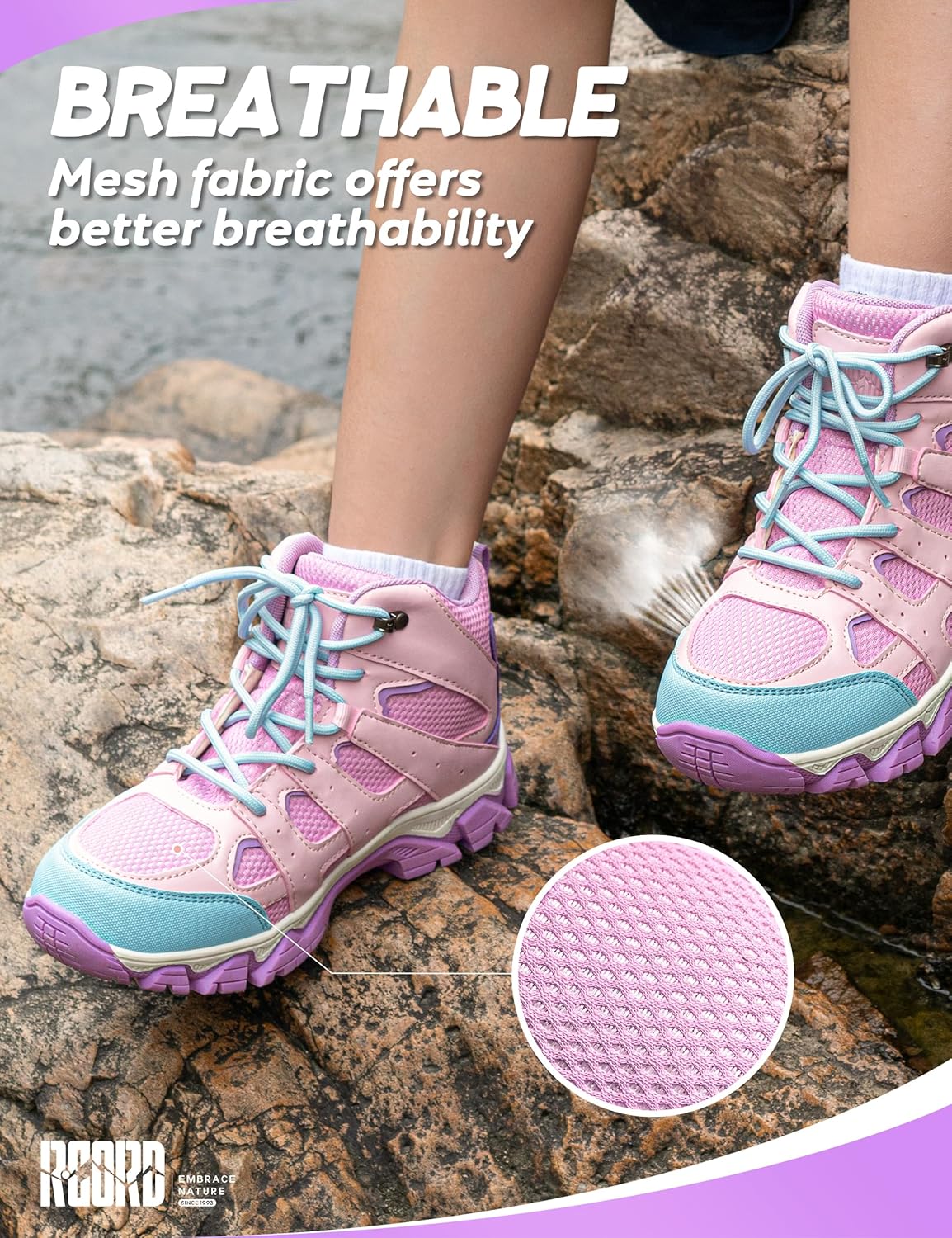 R CORD Kids Hiking Boots Waterproof Girls Hiking Boots Outdoor Non-Slip Comfortable Trekking Mountaineeing Shoes