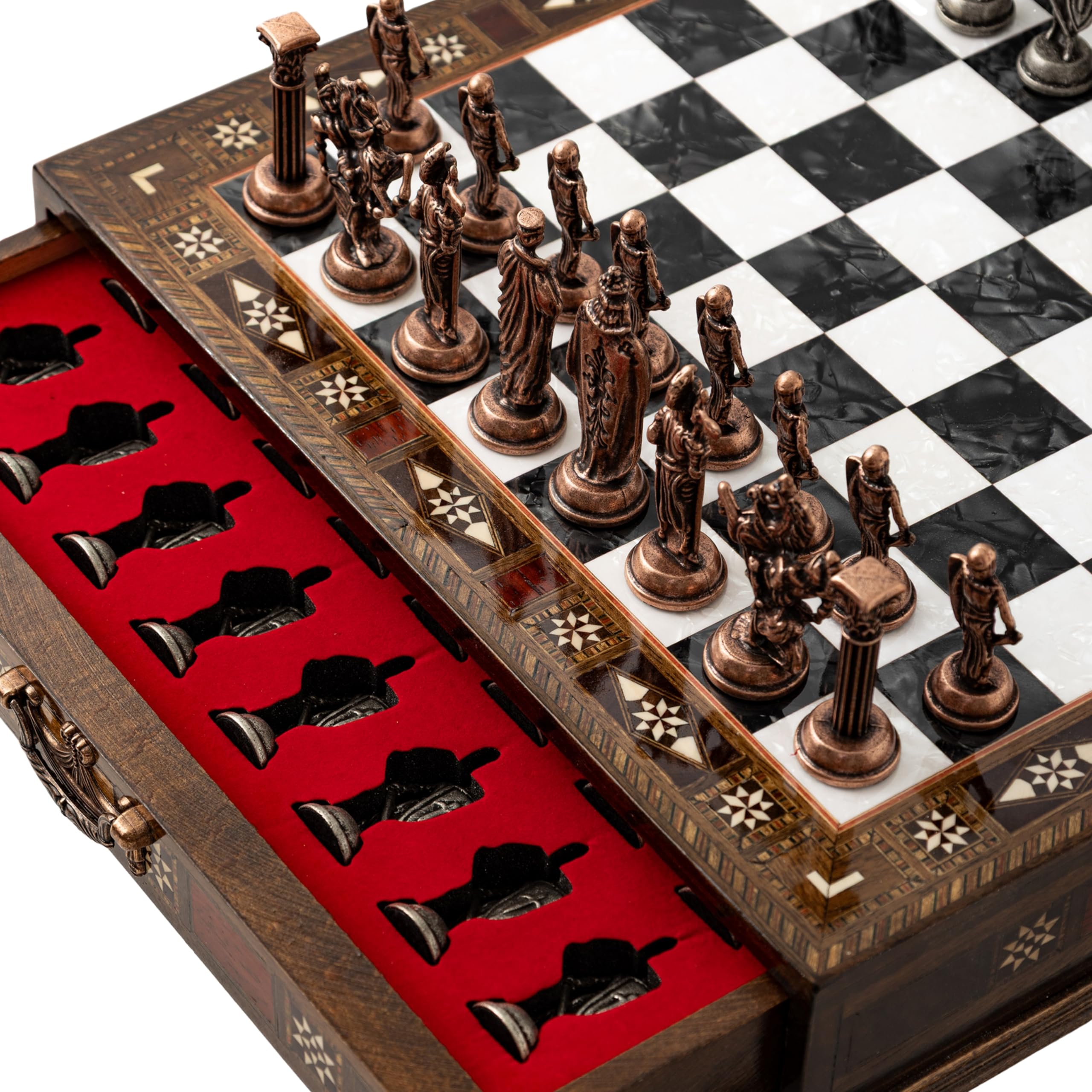 15’’ Handmade Chess Set with British Army Metal Chess Pieces, Luxury Storage Chess Board, for All Ages, Ideal for Father, (Black)