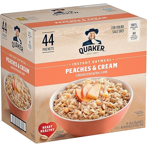 Quaker Avena instantánea, melocotones y crema, 1.05 onzas, 44 unidades (paquete de 1)