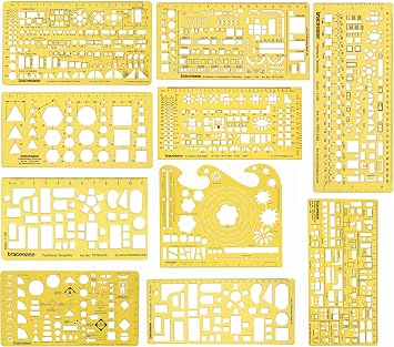 Traceease Set of 10 Multiple Size & Shape Architectural Stencil - Layout Planning Tool for Interior Designing, Manual Drafting Template and Technical Drawing Guide for House Plan & Building