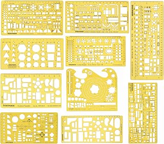 Traceease Set of 10 Multiple Size & Shape Architectural Stencil - Layout Planning Tool for Interior Designing, Manual Drafting Template and Technical Drawing Guide for House Plan & Building
