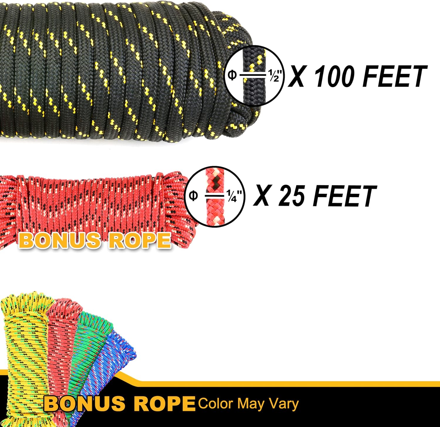 Wellmax Diamond Braid Nylon Rope, 1/2 in X 100 Foot with UV Protection and Weather Resistance, Black