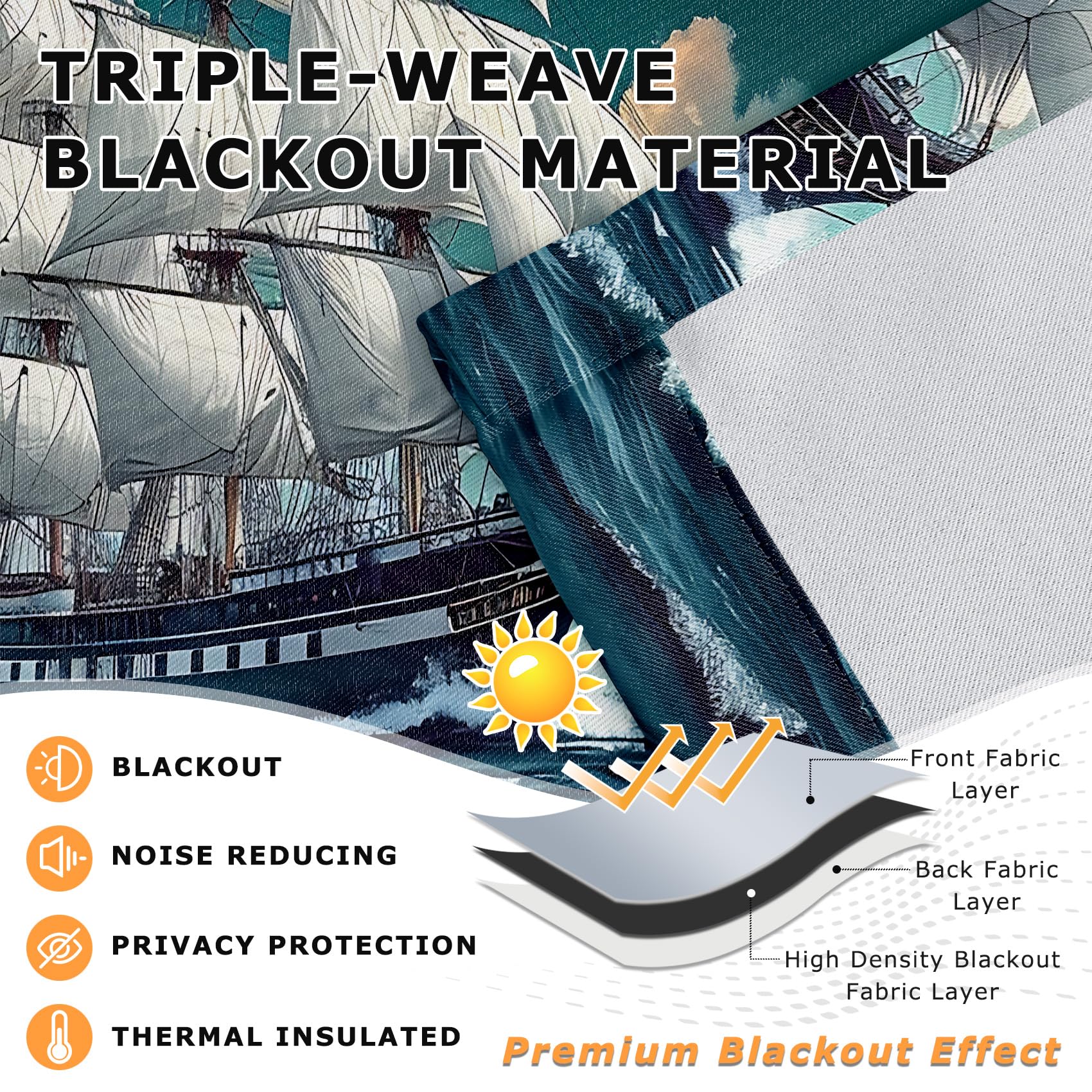 Vorhänge Segelboot - Nautische Meer Maritim Fenster Gardinen mit Ösen, Vorhang Blickdicht Verdunklungsvorhänge Thermovorhang für Wohnzimmer Schlafzimmer Deko 2er Set, H 137 x B 117 cm E#-101
