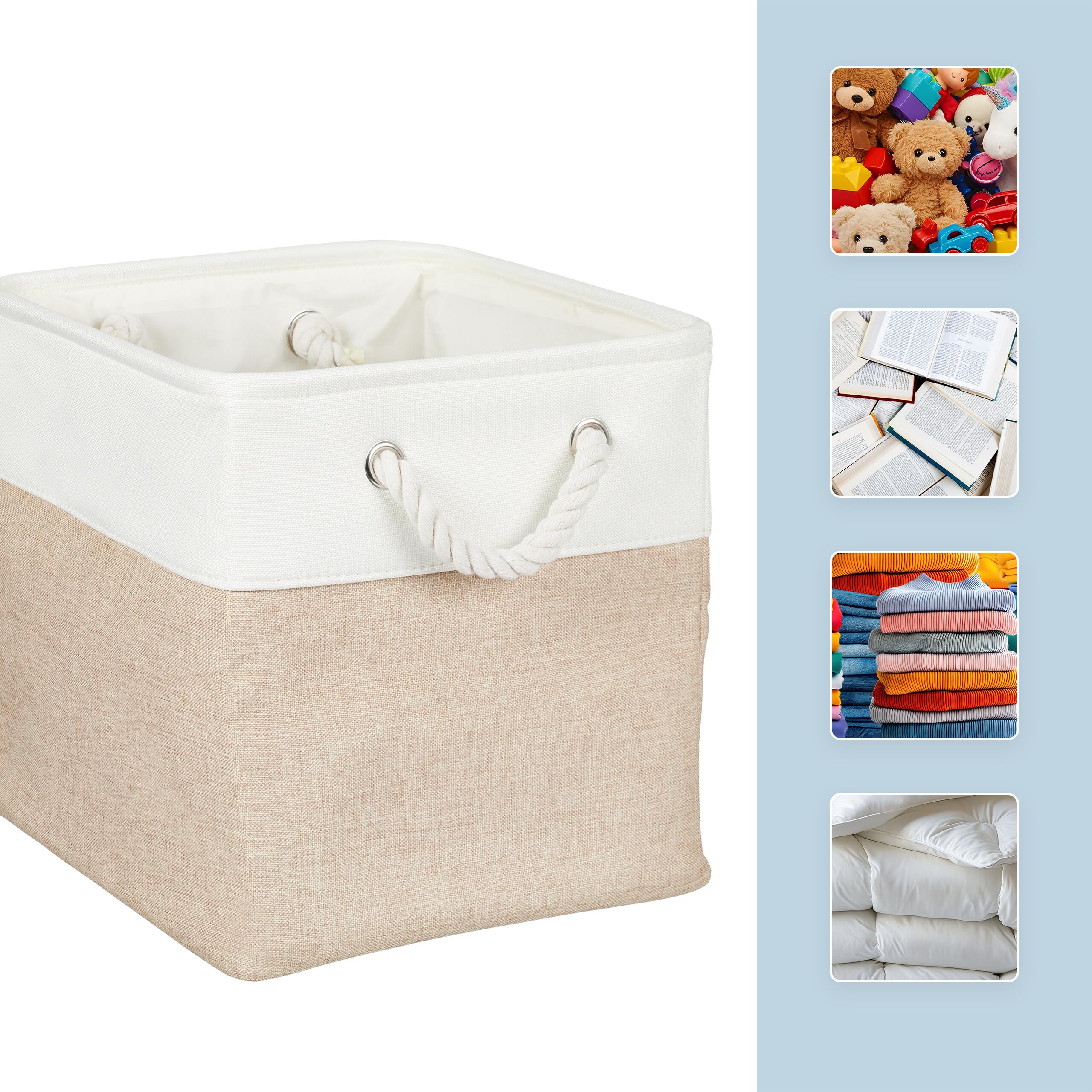 Relaxdays Cesta de almacenamiento, juego de 3, lino, beige/blanco